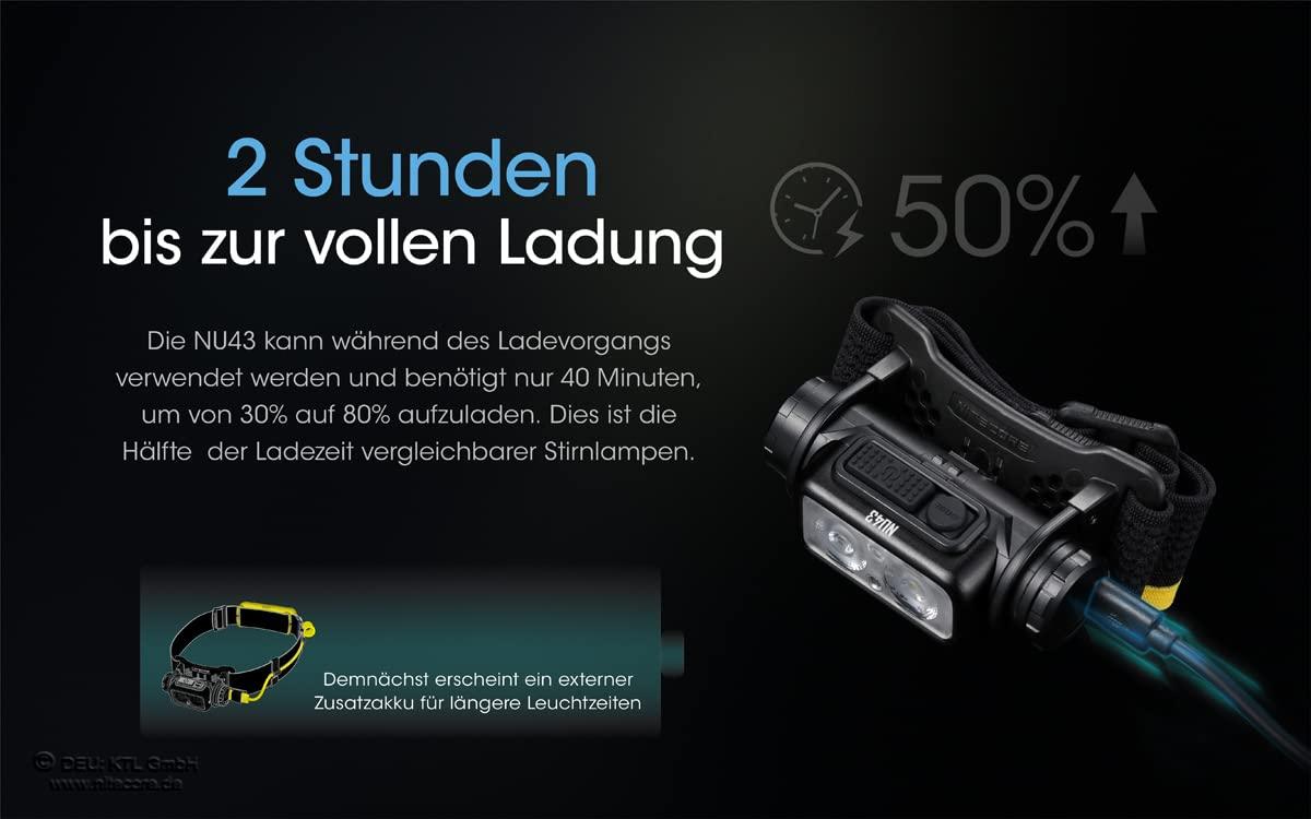 Nitecore NU43 Pealamp, kerge, USB-C laetav LED-pealamp, 1400 luumenit, 130 m valguskaugus, punane valgus öiseks nägemiseks – pilt 8