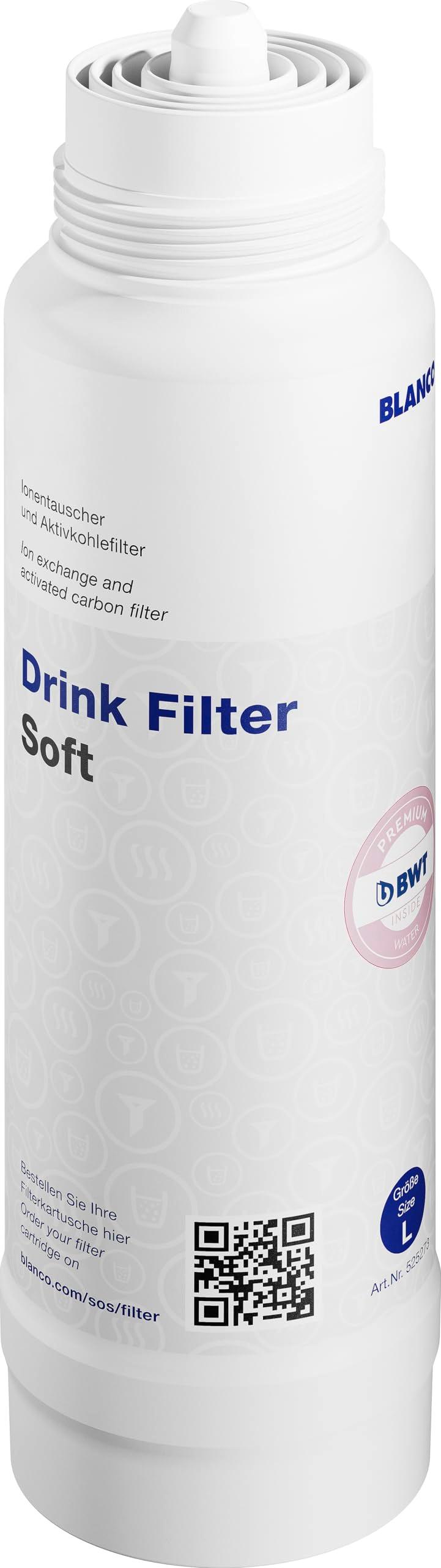 BLANCO Drink Filter Soft L | Vähem katlakivi. Parem maitse | Sobib: Fontas II, drink.filter, drink.hot | Katlakivi eemaldav filtrikassett | Optimeerib joogivett | Filtrimaht: 1800 liitrit 12 °dTH juures