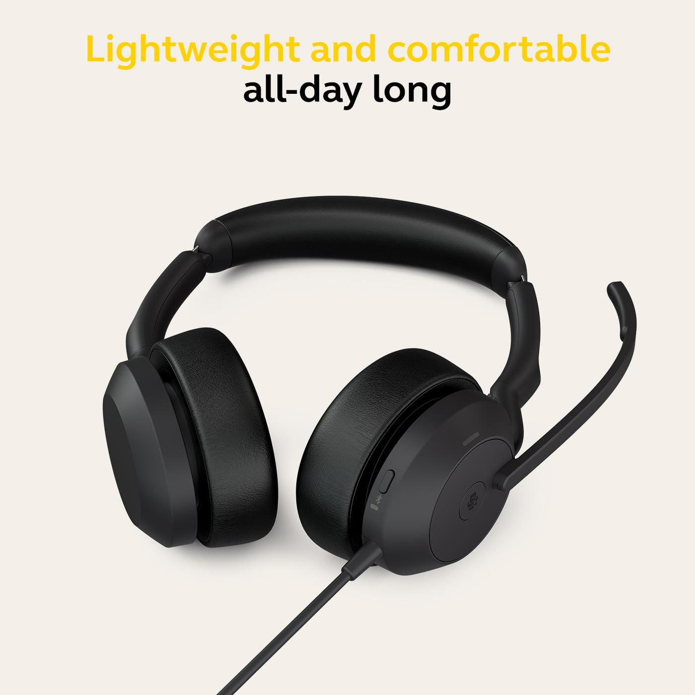Jabra Evolve2 50 – Juhtmega stereo peakomplekt Air Comfort – Mikrofonid aktiivse mürasummutusega (ANC) – MS Teamsi sertifikaat, ühilduv ka teiste platvormidega – Must – detailne vaade