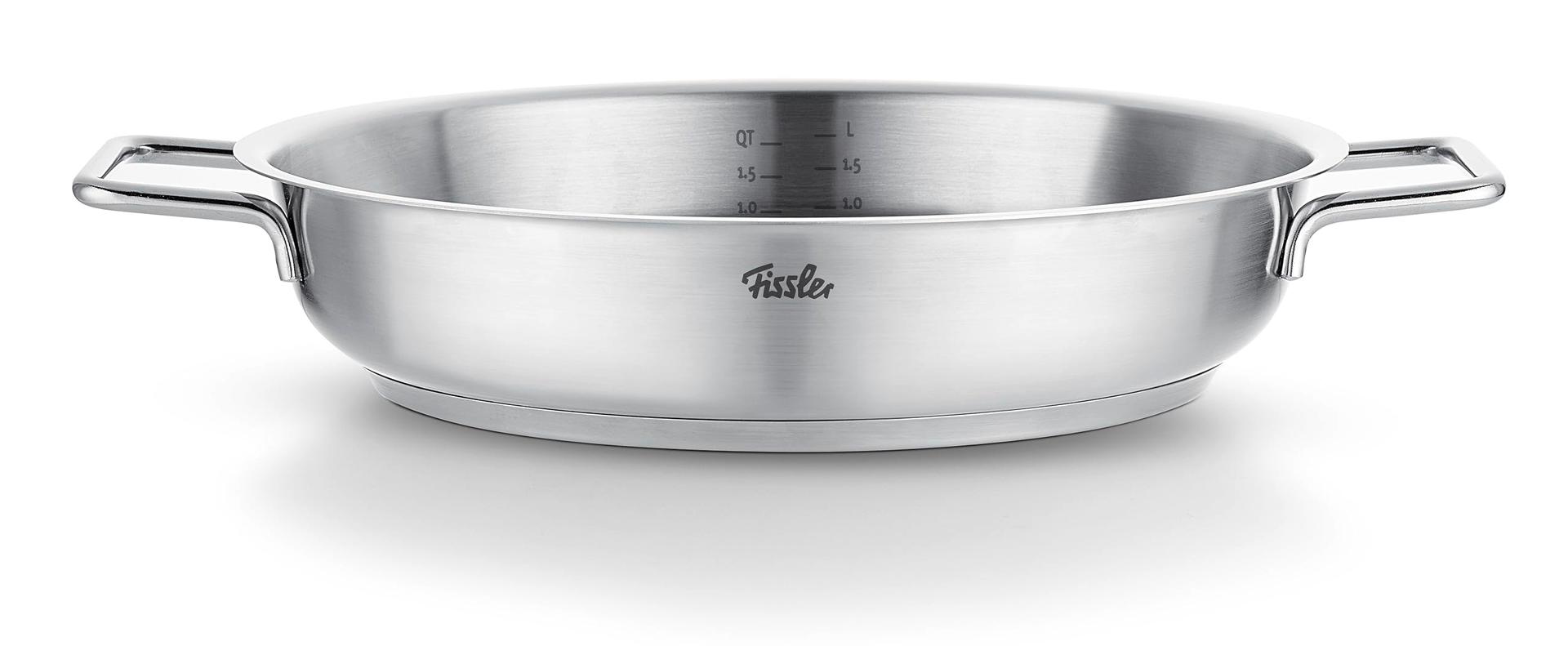 Fissler Pure Collection / Roostevabast terasest serveerimispann (Ø 28 cm) katmata praepann, sisemine mõõteskaala, kõrge serv, 10-aastane garantii – Induktsioon, Hõbe