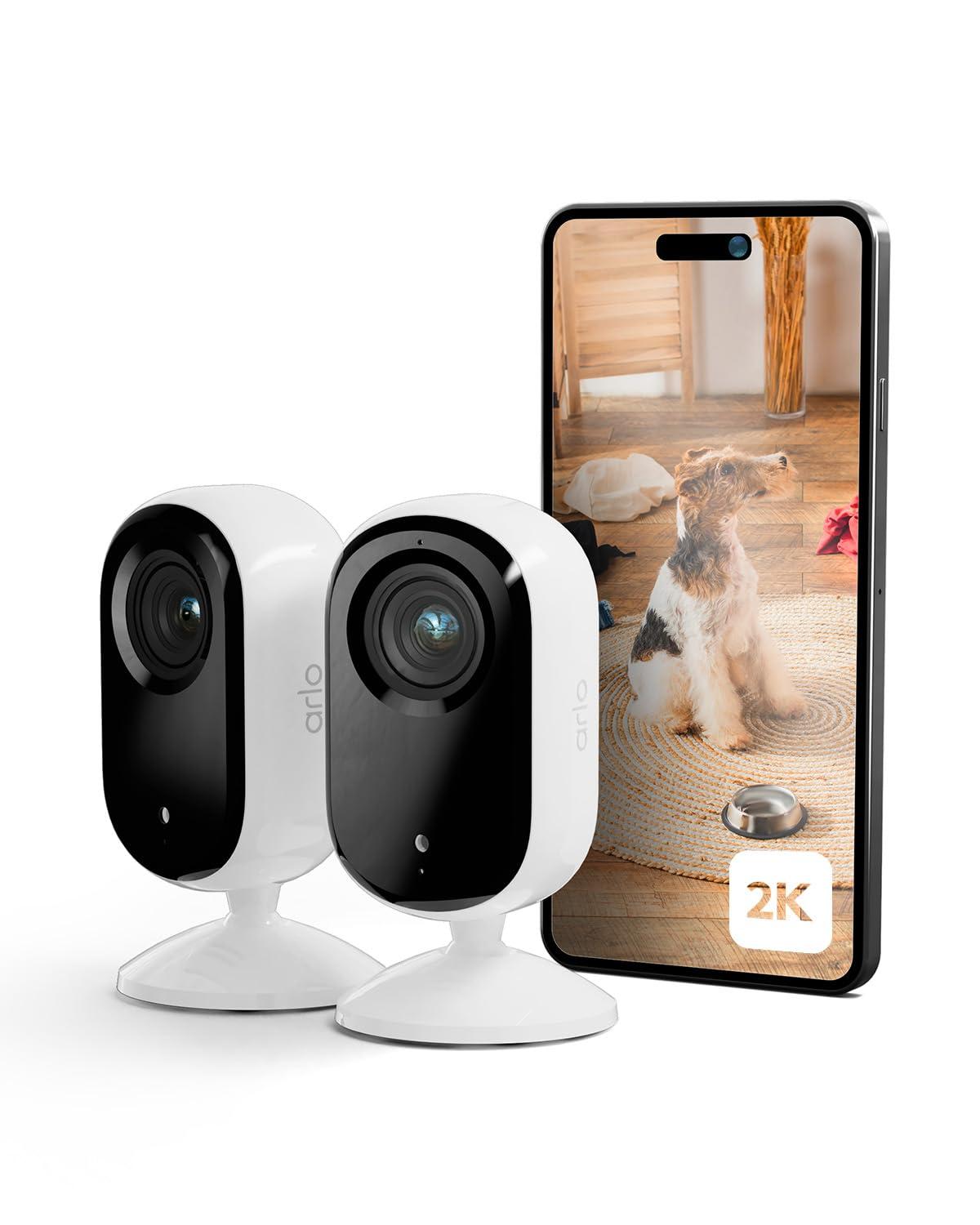 Arlo Sisevalvekaamera, 2-osaline komplekt, HD-video, kahepoolne heli, liikumisandur, juhtmega, ideaalne beebimonitorina, lemmikloomakaamerana, koduvalveks + Arlo Secure plaani prooviperiood, valge