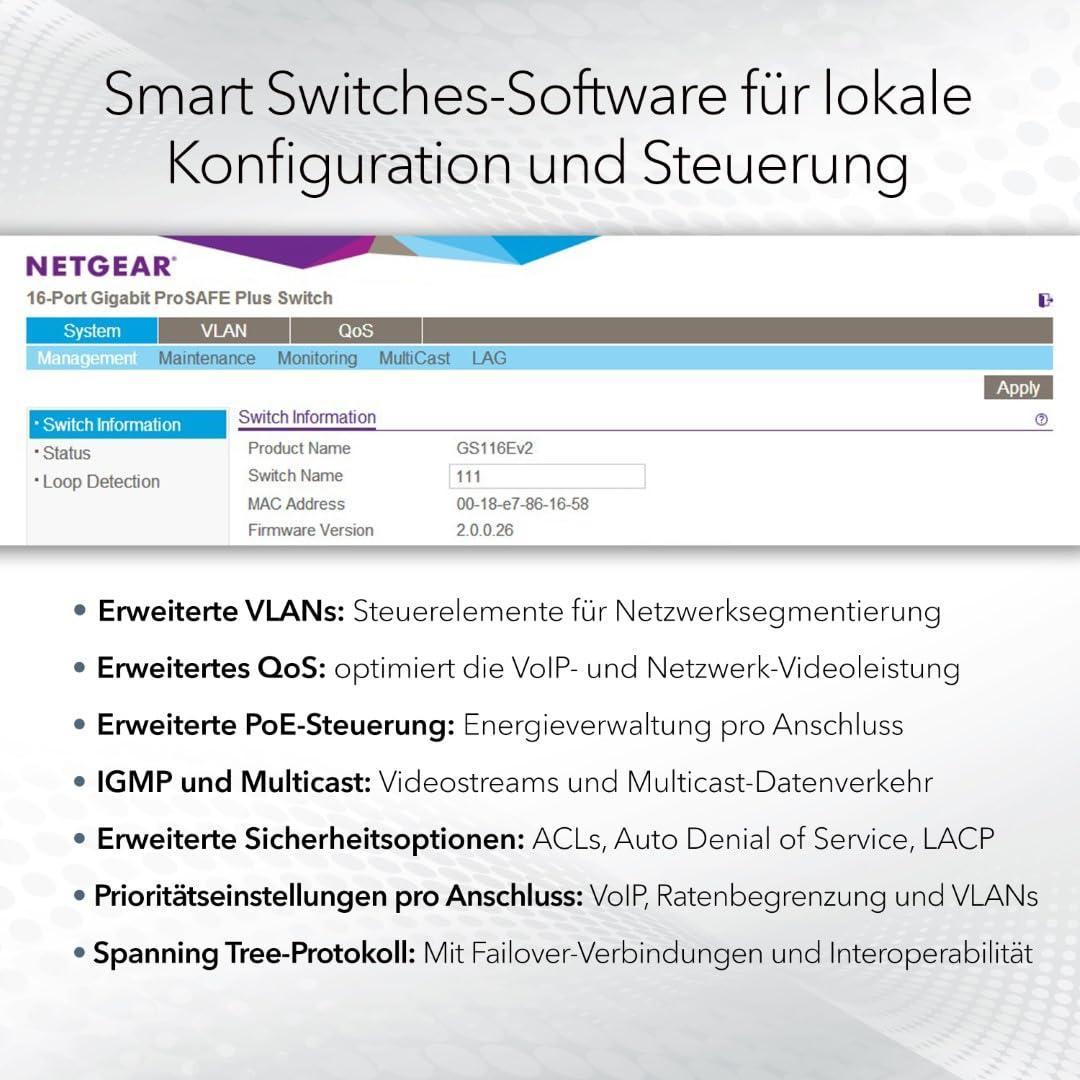 NETGEAR PoE Switch 24 Porti (GS724TP V3), Gigabit PoE+ Smart Hallatav Lüliti, 19-tolline, 24x PoE+ 190W, 2x 1G-SFP, Laua- või Rack-paigaldus, ProSAFE Eluaegne Garantii – pakend ja tarvikud