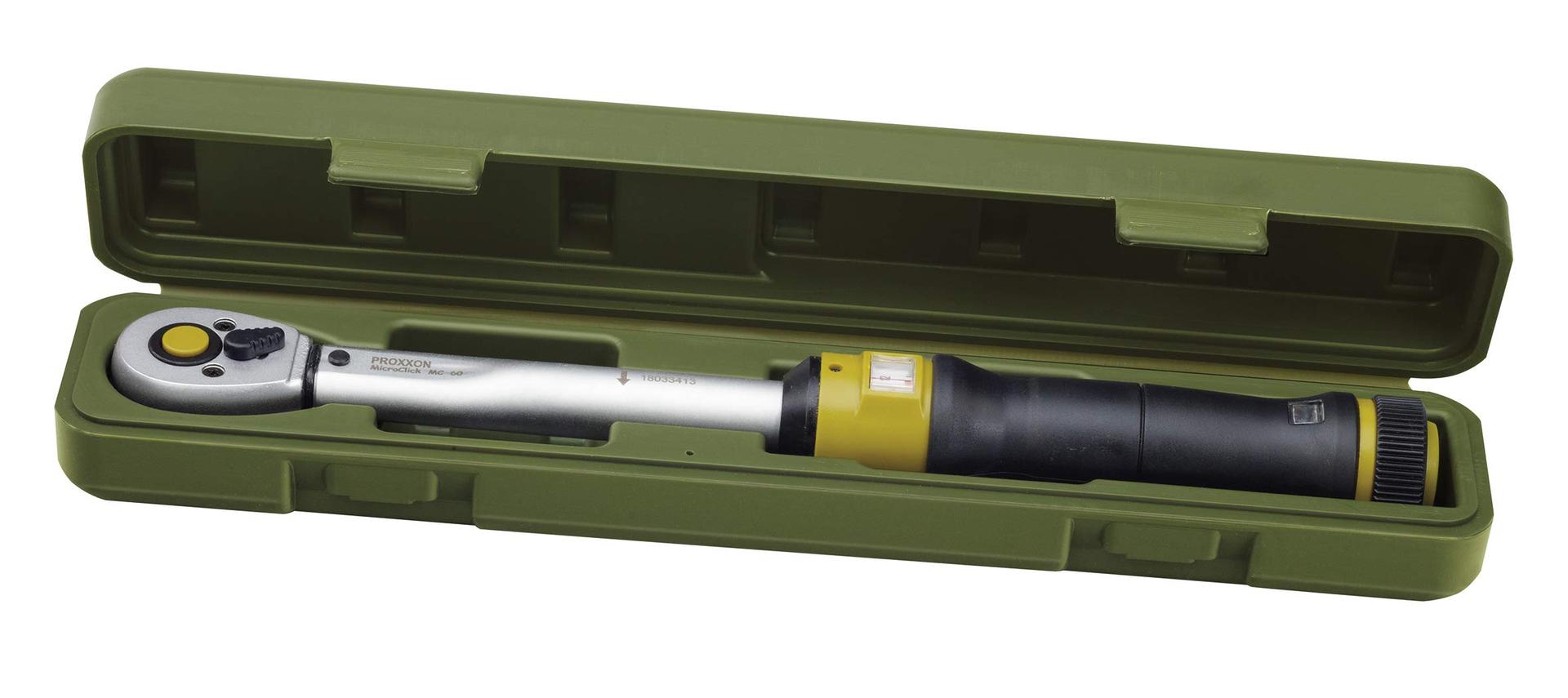 Proxxon 23350 momendimõõtmisvõti (räigas, ümberlülituspadrun), 3/8″ nelikantajam, 12–60 Nm – Kogupikkus: 370 mm – pakend ja tarvikud