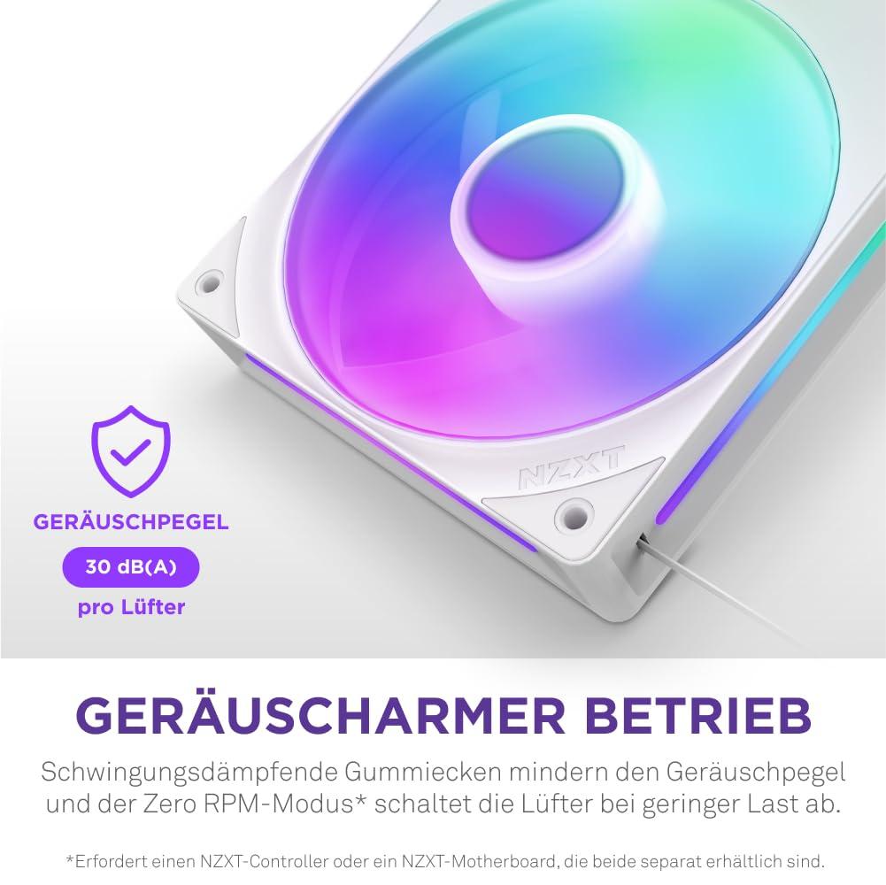 NZXT F360 RGB Core – 360 mm ühe raami ventilaatoriüksus 3 x 120 mm RGB-ventilaatoritega – Kiiruse ja valgustuse juhtimine – Kõrge staatiline rõhk ja õhuvool – 8 aRGB-LED-i ventilaatori kohta – Valge – pilt 8