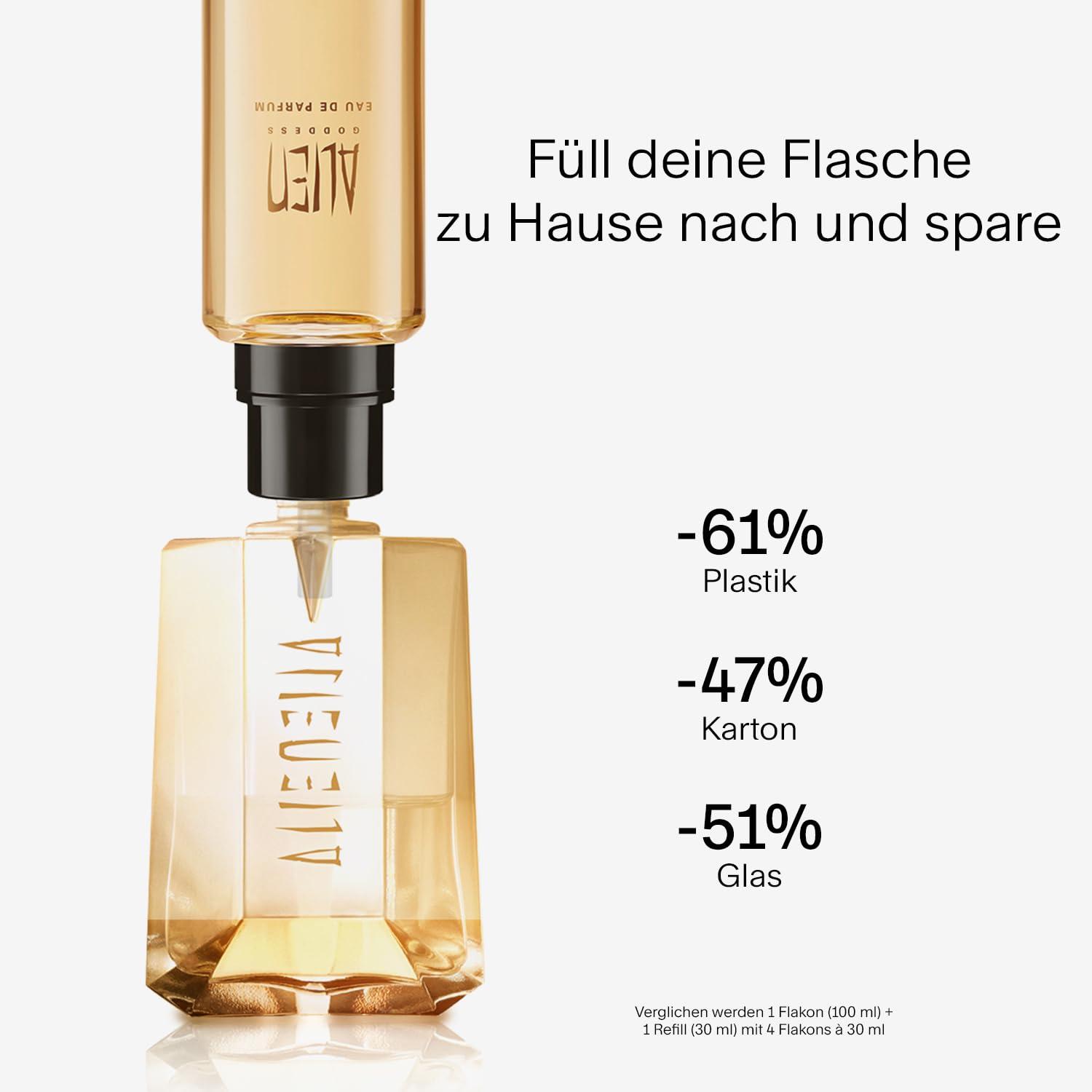 MUGLER Alien Goddess Eau de Parfum, Naiste parfüüm, Lillene, merevaigune ja puidune, Jumalik lõhn, Täidetav, 60 ml – pakend ja tarvikud