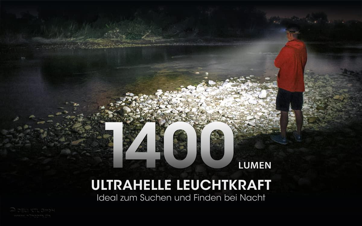 Nitecore NU43 Pealamp, kerge, USB-C laetav LED-pealamp, 1400 luumenit, 130 m valguskaugus, punane valgus öiseks nägemiseks – pakend ja tarvikud