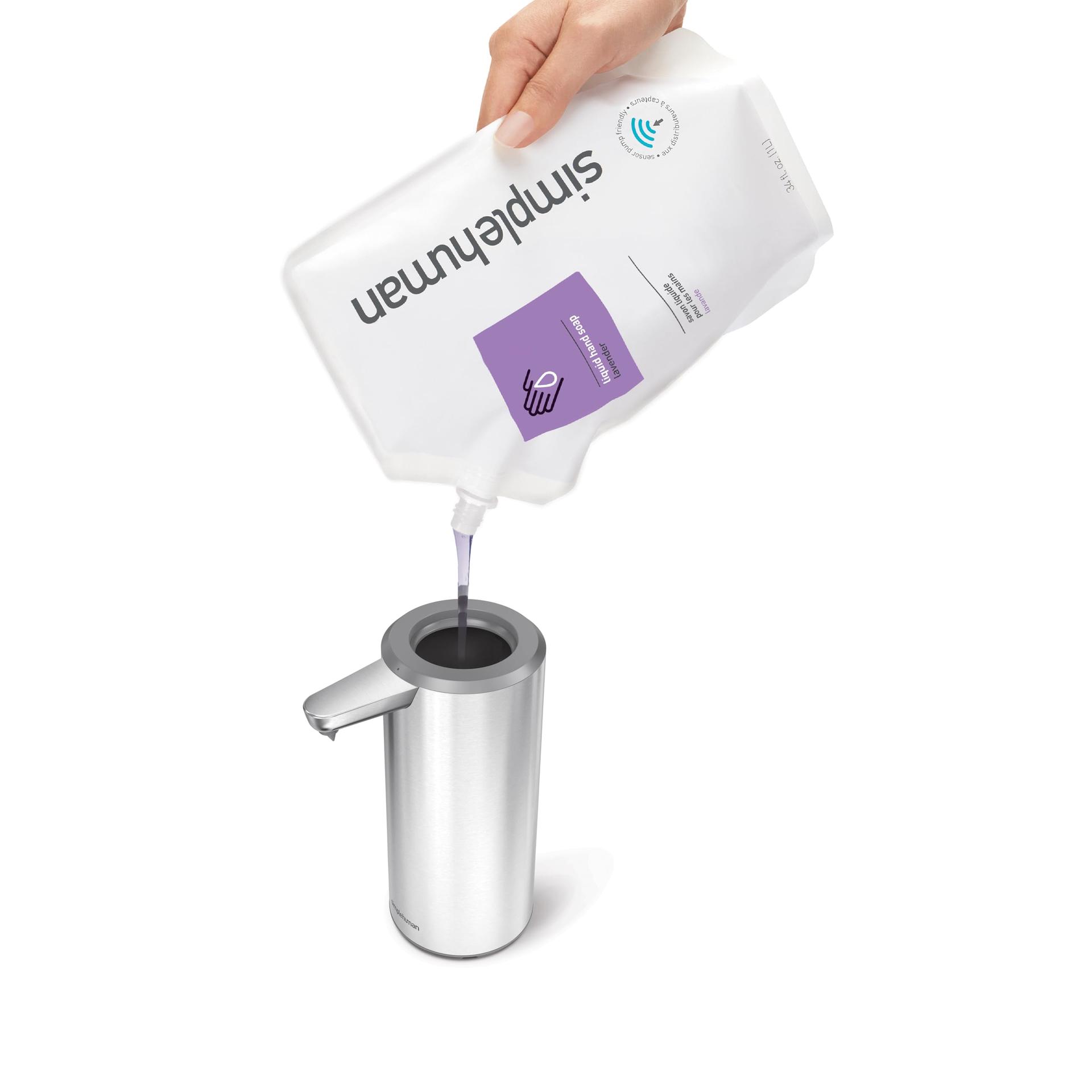simplehuman 266 ml sensorseebidosaator (2024 mudel), taaslaetav automaatne vedelseebidosaator, muudetav doseerimine, tilgavaba ventiil, IP67 veekindel, harjatud roostevaba teras, ST1082 – detailne vaade