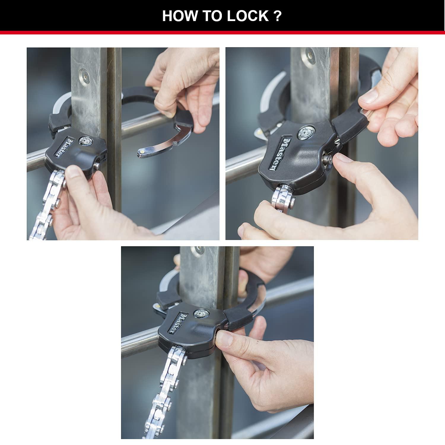 Master Lock sertifitseeritud ja patenteeritud E-tõukeratta lukk, käeraualukk, jalgrattalukk, 55 cm, ideaalne tõukeratastele, jalgratastele, lapsevankritele – pilt 6