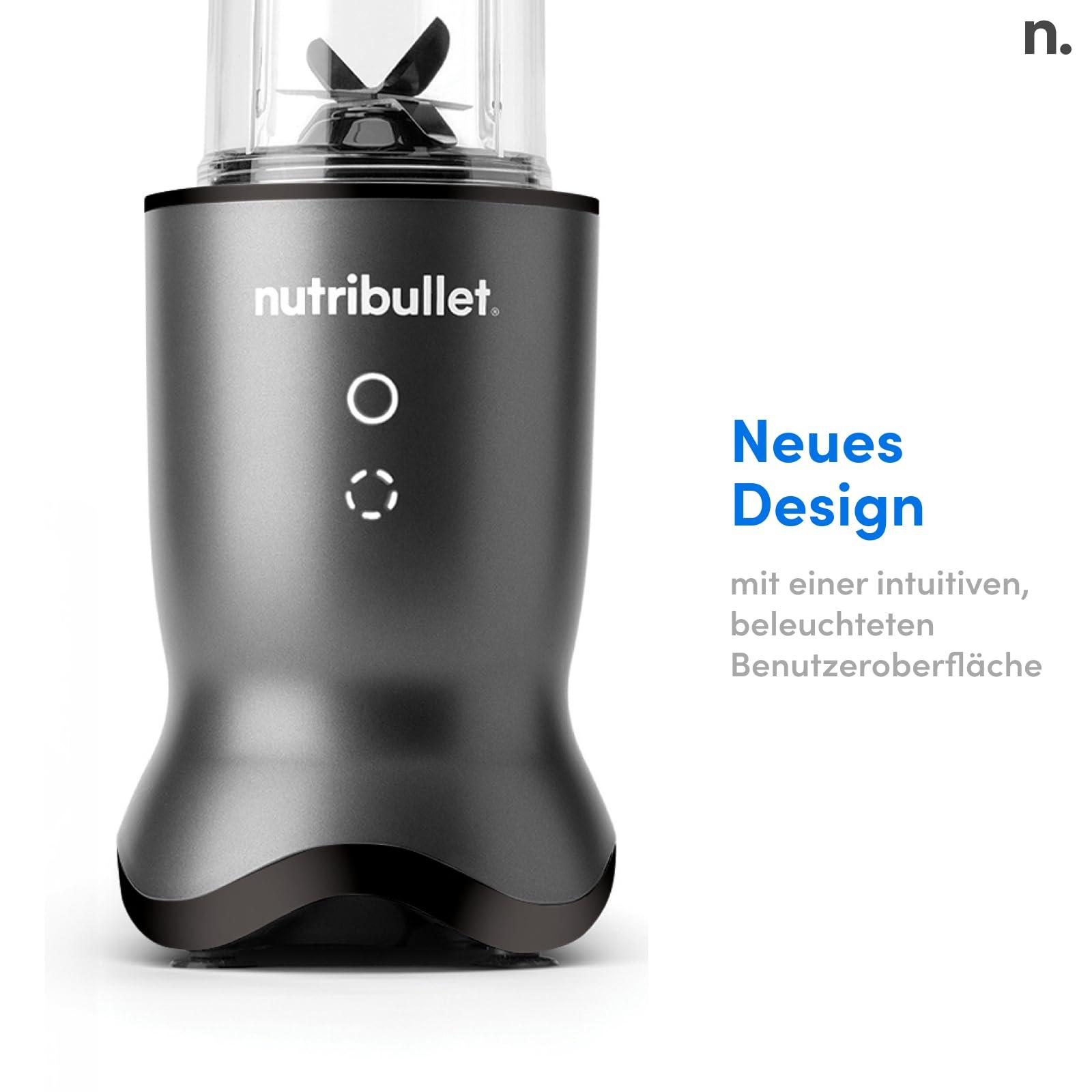 nutribullet isiklik blender, kõige võimsam ühe portsjoni mikser, 1000 W vaikse mootoriga, 900 ml Tritan Renew tass, valgustatud puutetundlikud nupud, tumehall – detailne vaade
