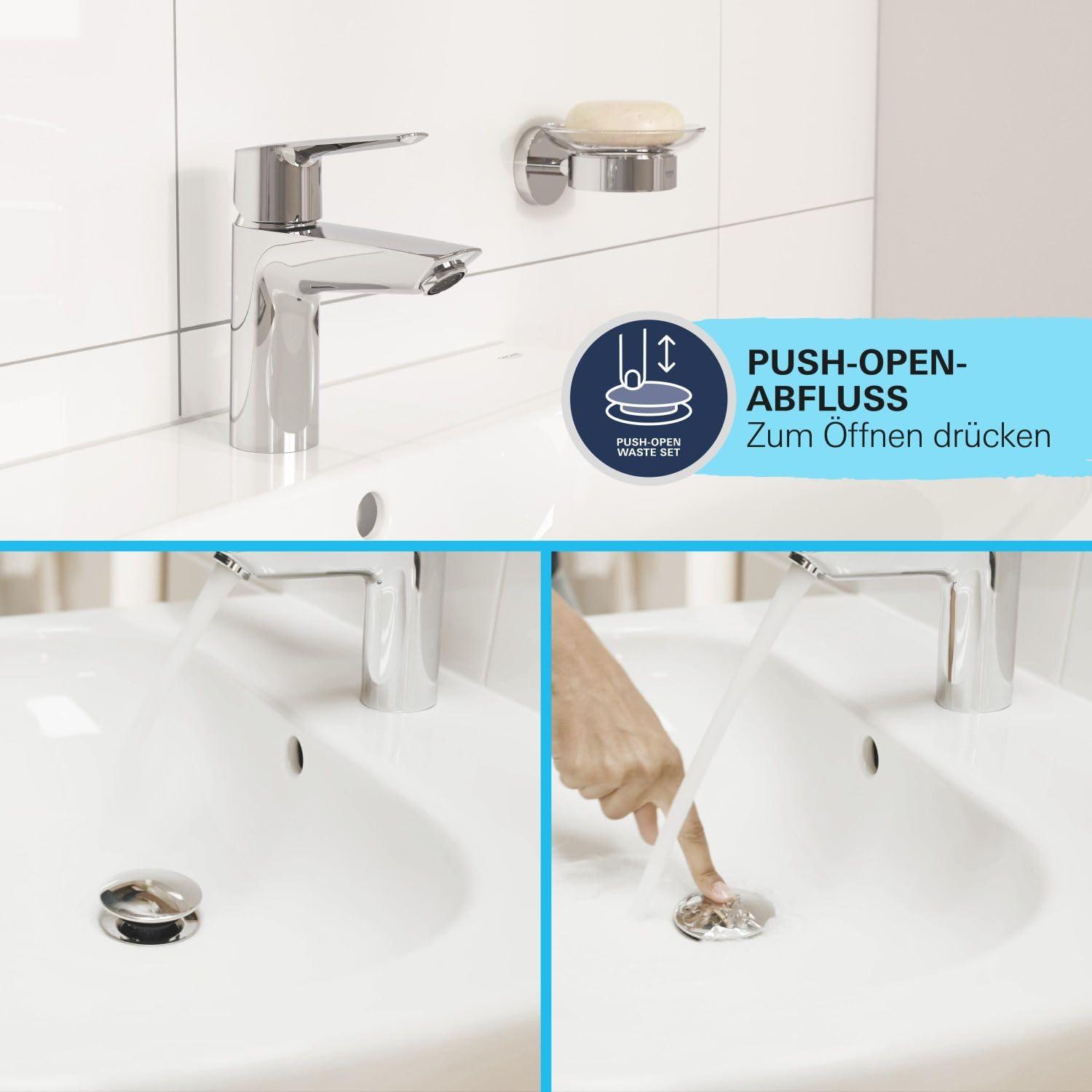 GROHE Start – säästlik vannitoasegisti (külmtüübi keskpositsiooniga energiakokkuhoiuks, 17 cm kõrge, veesäästlik, Push-Open äravoolusüsteem), matt must, 235512432 – pilt 7