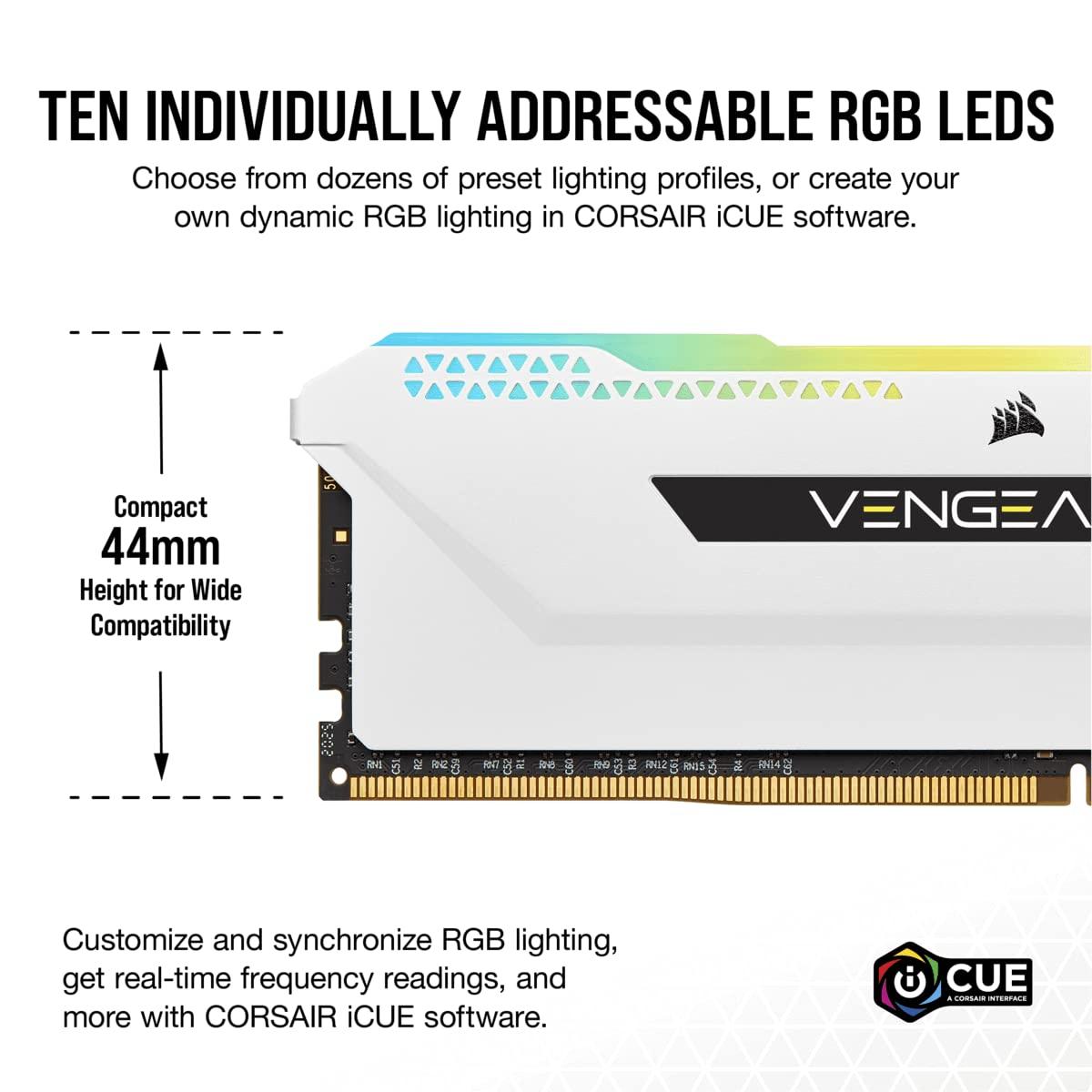 Corsair VENGEANCE RGB PRO SL 32GB (2x16GB) DDR4 3600 (PC4-28800) C18 1.35V Lauaarvuti Mälu – Valge – lisavaade