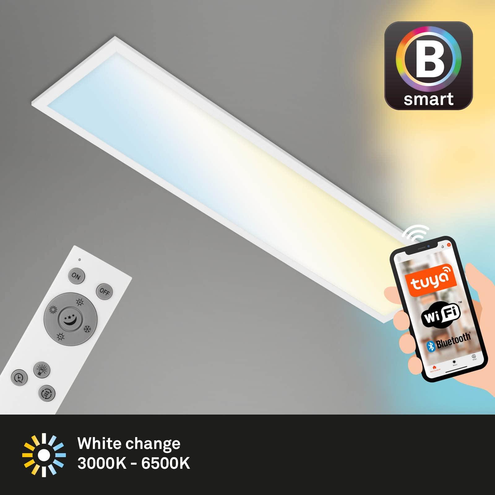 BRILONER – Nutikas LED laelamp, töötab Alexaga, reguleeritav soojast külma valgeni, laevalgusti, elutoa- ja magamistoalamp, LED-paneel, 100x25x6,6 cm, valge – detailne vaade