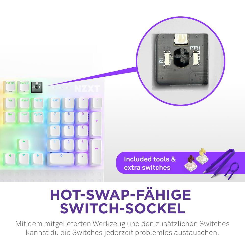 NZXT Function 2-2024 Optiline Täissuuruses Mänguriklaviatuur | RGB-taustavalgustus | 8K küsitlussagedus | Lineaarsed optilised lülitid | Reguleeritav käivitamine | Hot-Swap | Valge – DE (QWERTZ) – pilt 7