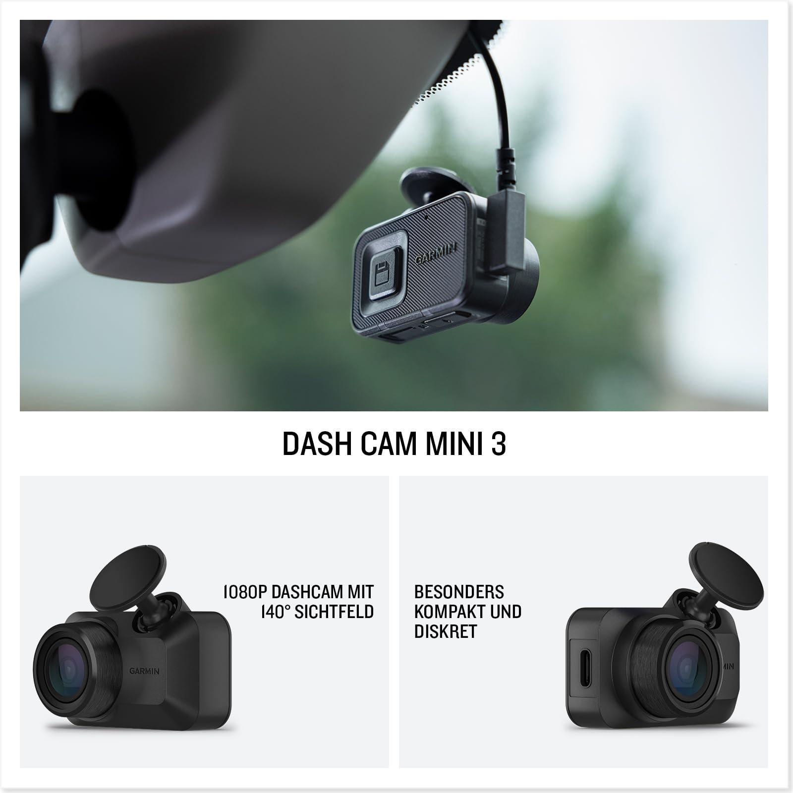Garmin Dash Cam™ Mini 3 – väike autokaamera 1080p HD resolutsiooniga, 140° vaatenurgaga, Garmin Clarity polarisatsioonifiltriga ja automaatse avariituvastusega – detailne vaade
