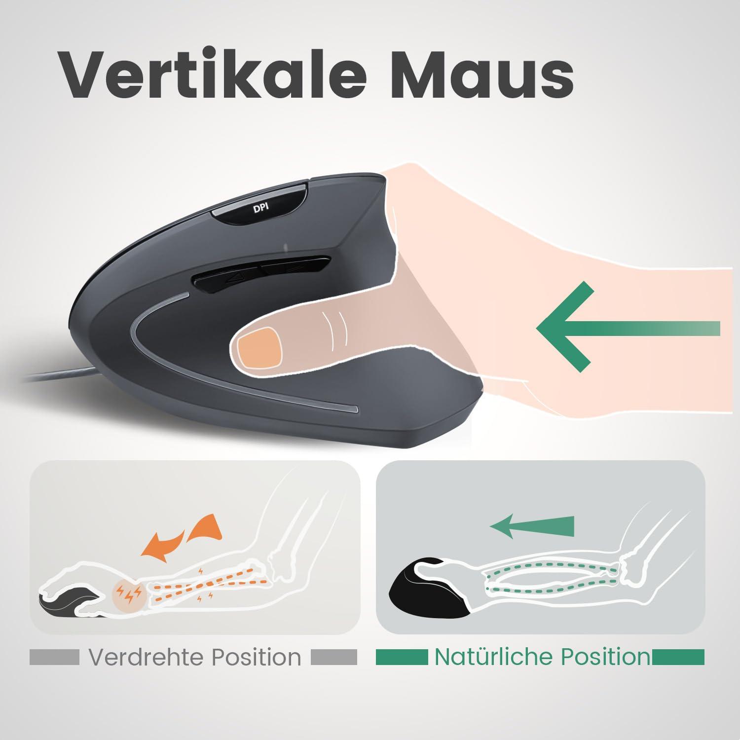 Perixx PERIDUO-512B ergonoomiline klaviatuuri ja hiire komplekt – vertikaalne ergohiir, juhtmega USB-ühendus, must – mugav QWERTZ paigutus – pakend ja tarvikud