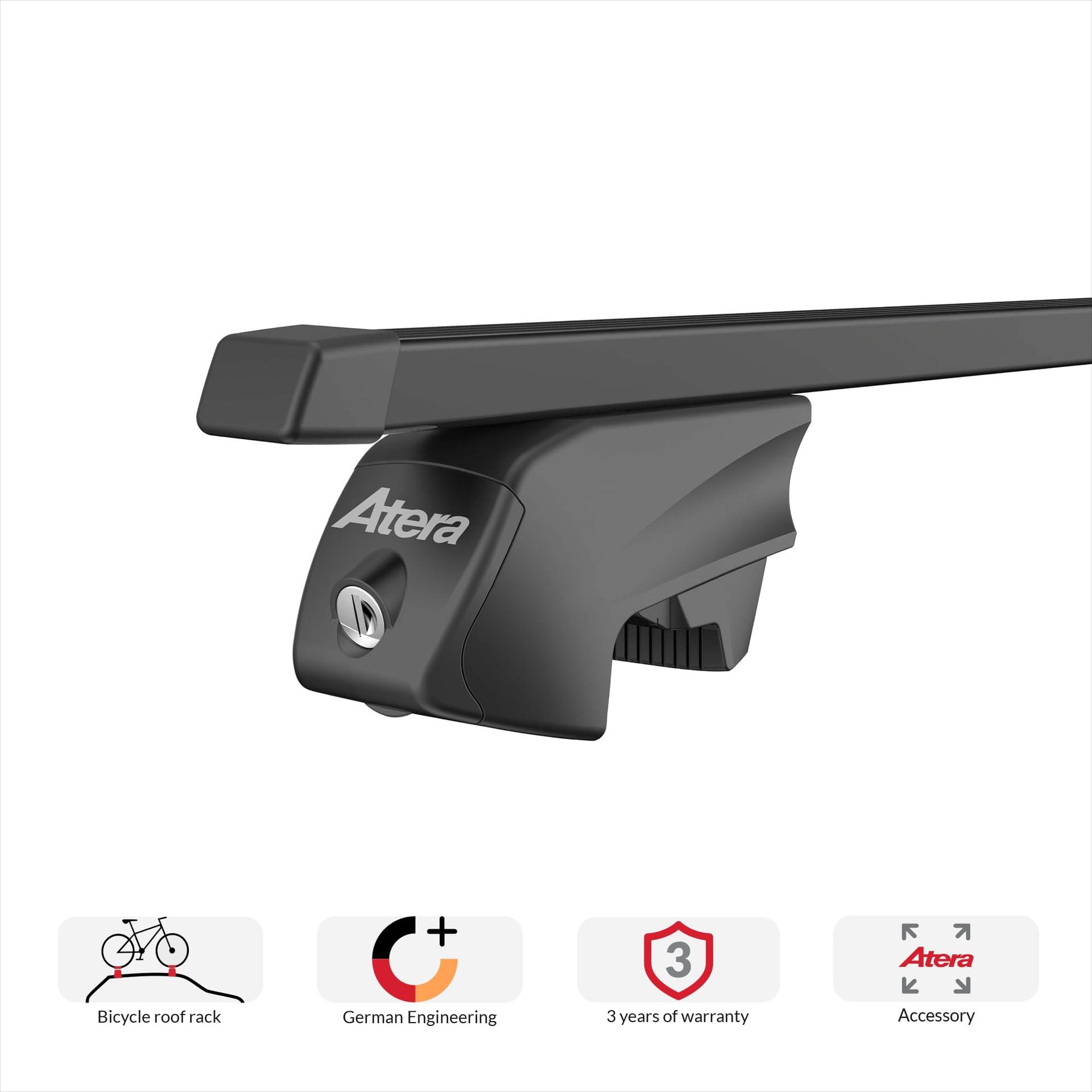 Atera 048422 autokatuseraam Signo RTD – nelinurkne terasprofiil must – katuseraamidega autodele – 122 cm – detailne vaade