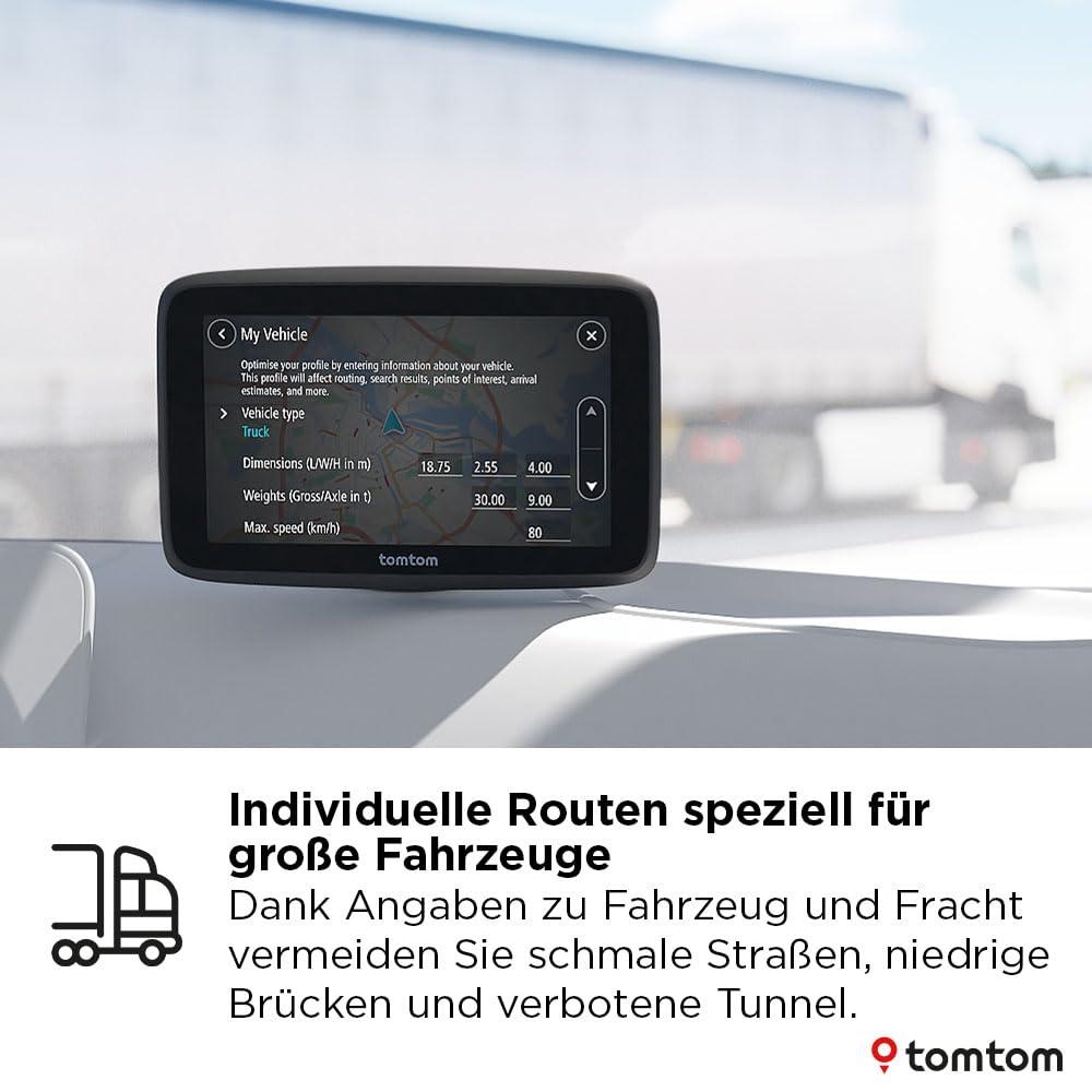 TomTom LKW-Navi GO Professional 2. põlvkond (6″ suur puutetundlik ekraan, Euroopa kaardid ja reaalajas liiklusinfo, spetsiaalselt veoautodele, kaubikutele, bussidele ja suurtele sõidukitele) – pakend ja tarvikud