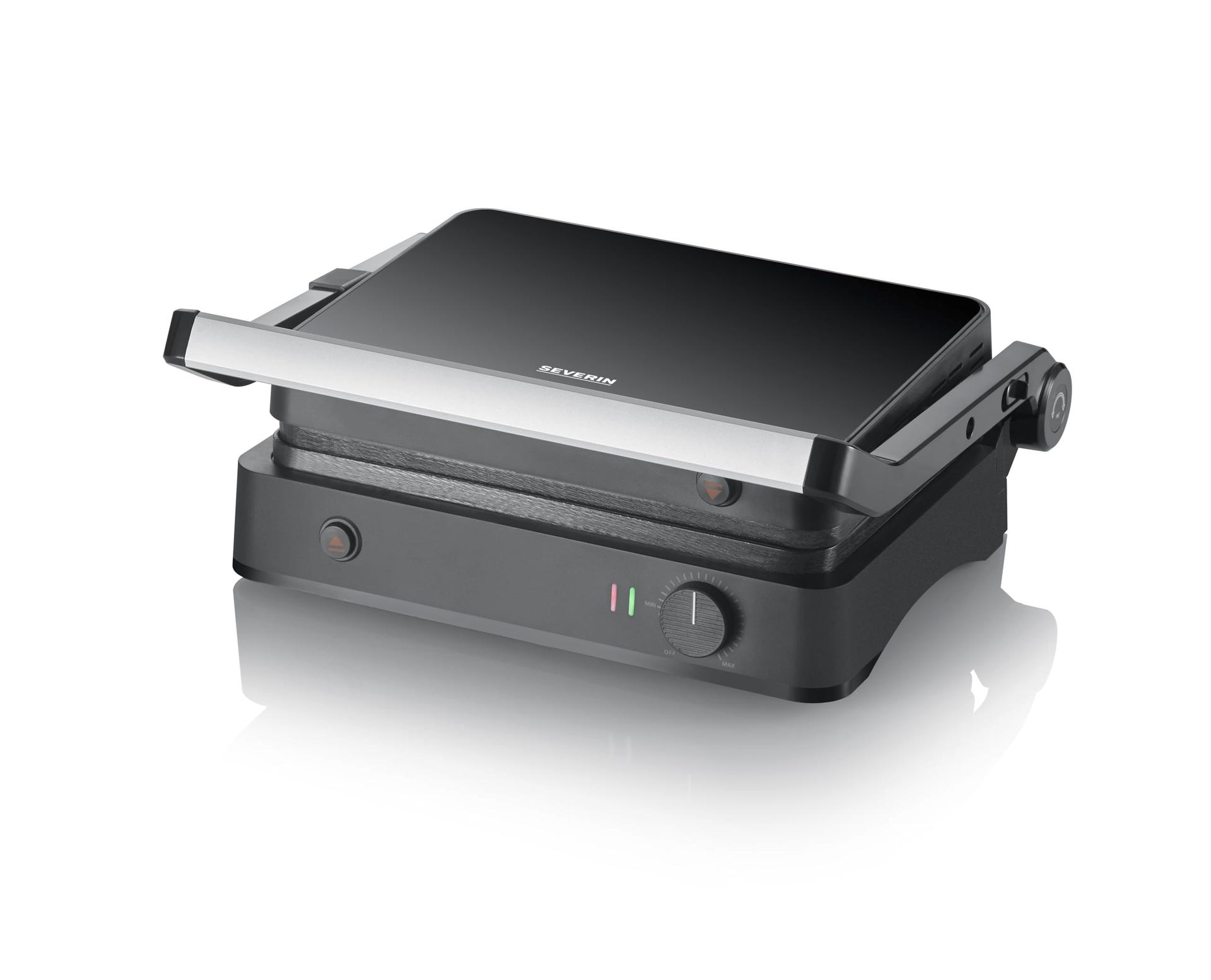 SEVERIN SEVINI Lite kontaktgrill – liha, kala ja köögivilja grillimiseks, keraamilise kattega võileivagrill rasvavabaks grillimiseks, sisetingimustes kuni 220°C, 1.800 W, must, KG 2398