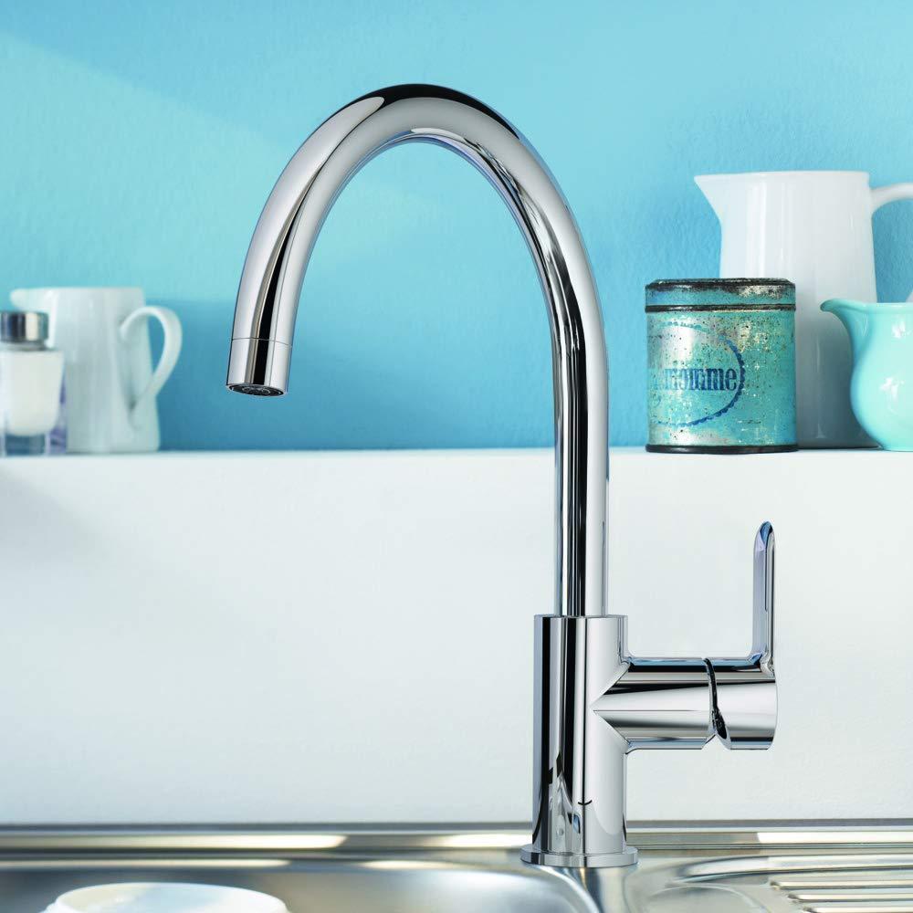 GROHE BauEdge – Ühe käepidemega kraanikausi segisti (ühe auguga paigaldus, 360° pööratav), kroom, 31367000 – lisavaade