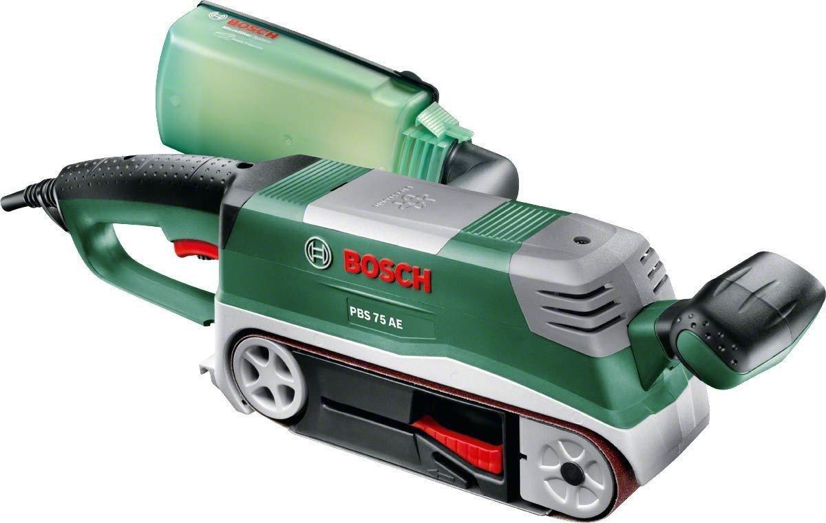 Bosch lintlihvija PBS 75 AE komplekt (750 W, lindi kiirus 200–350 m/min, lihvpind 165×76 mm, kohvriga)