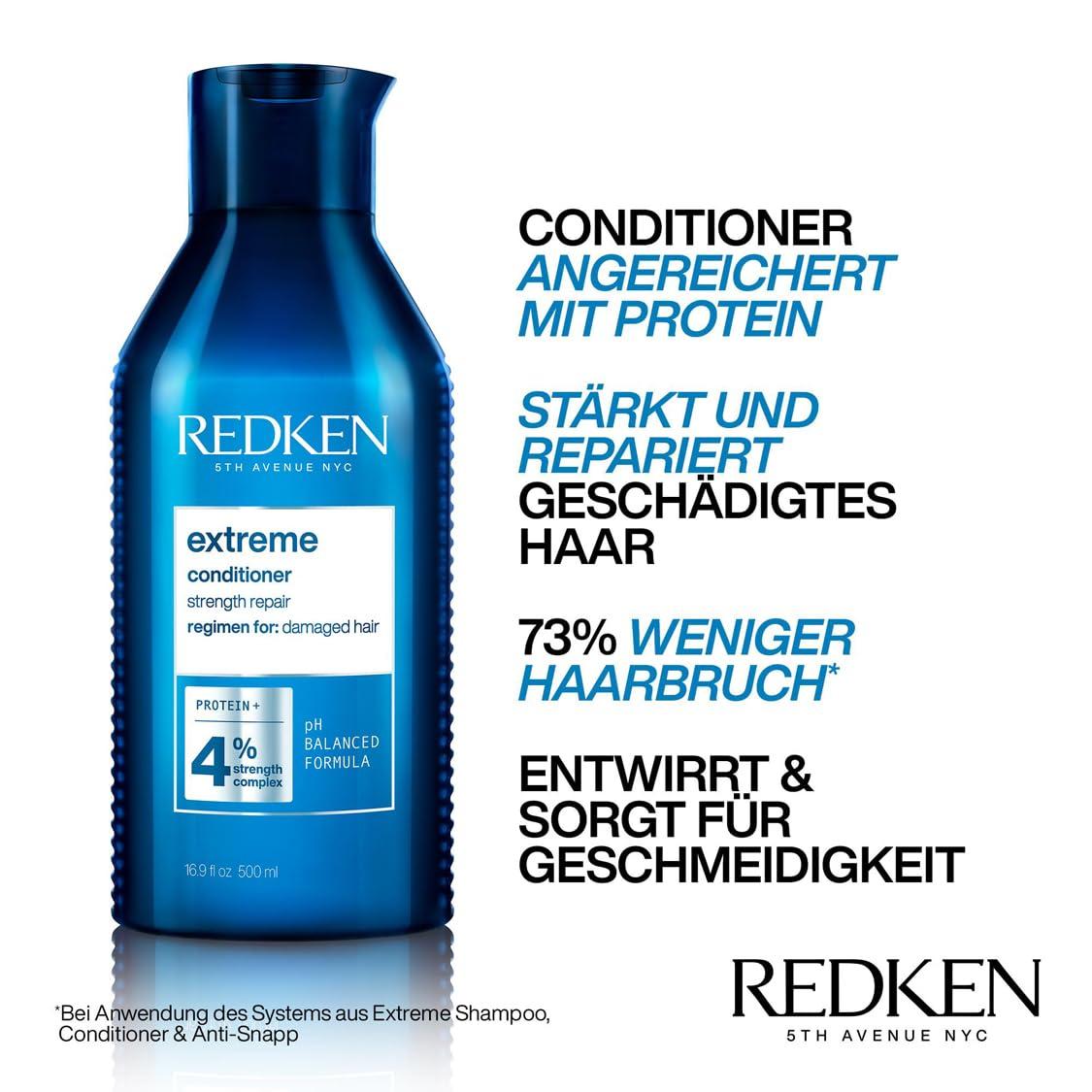 Redken XL hoolduskomplekt hapratele ja kahjustatud juustele, juuksemurdmise vastane, sisaldab Interlock Protein Network’i, Extreme šampoon 500 ml & palsam 500 ml – kasutusnäide