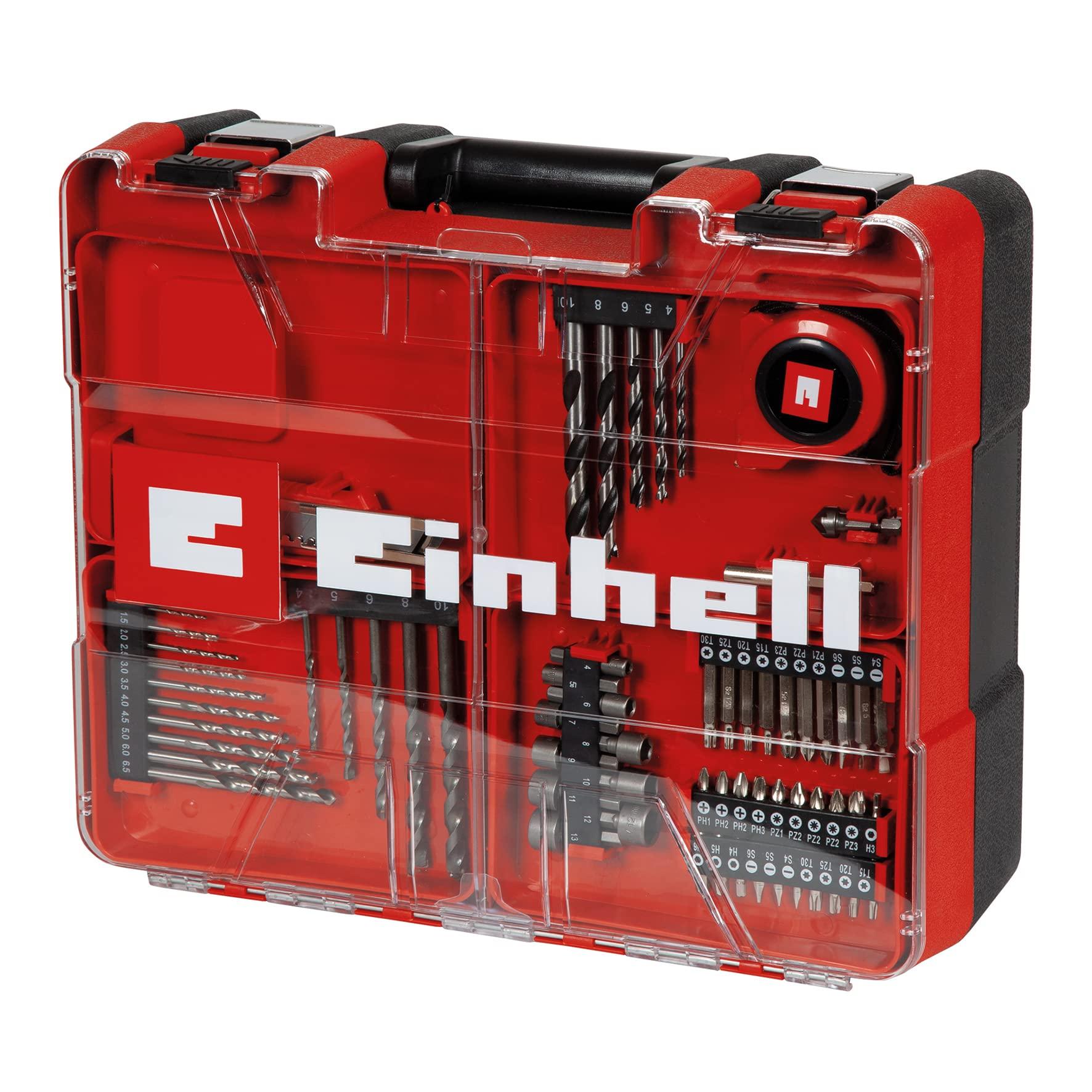 Einhell löökpuurmasina komplekt TC-ID 1000 E Kit +64 (1010 W, muudetav pöörlemiskiirus, 13 mm kiirkinnituspadrun, löögisagedus 48 000 min-1, sisaldab 64-osalist tarvikukomplekti ja kohvrit) – detailne vaade