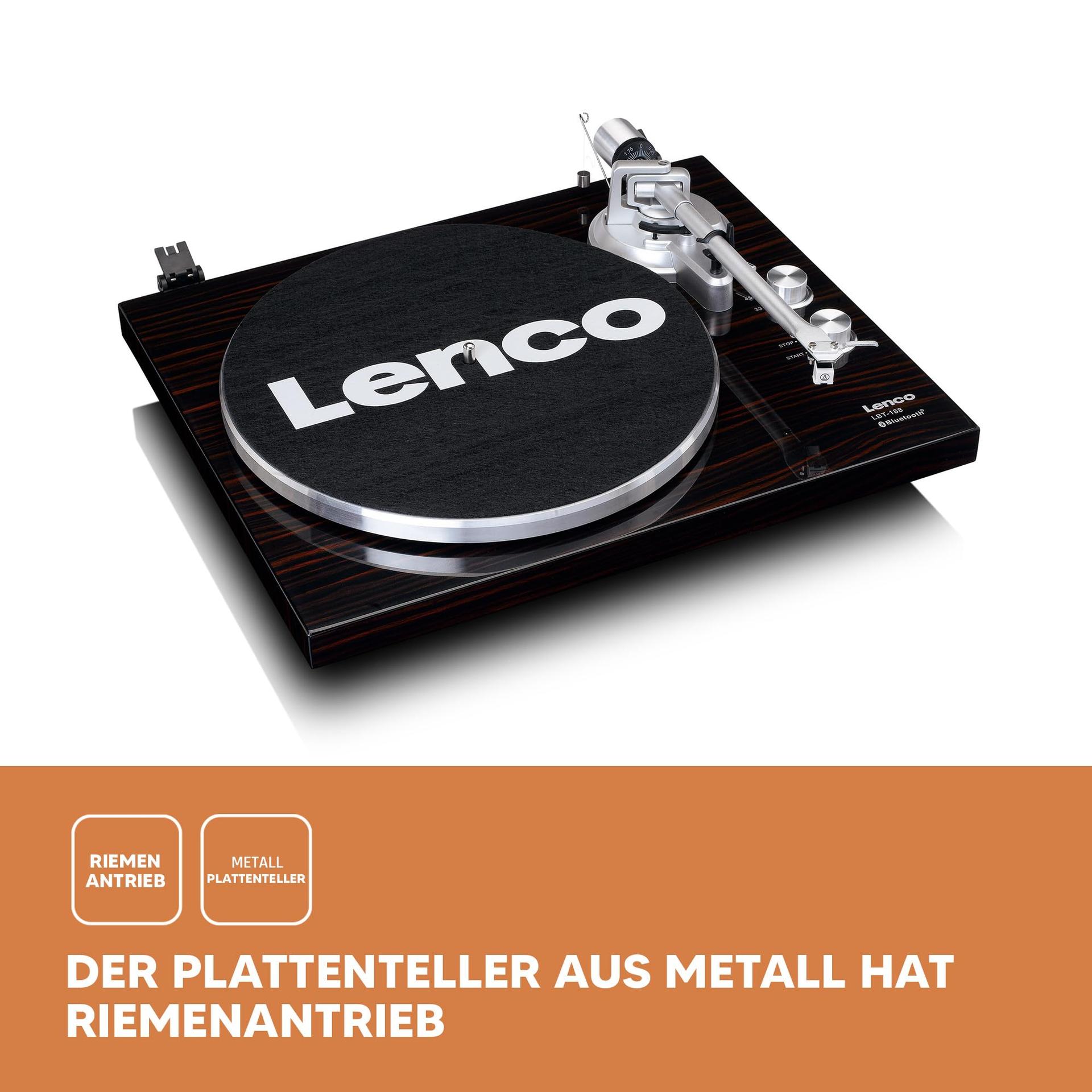 Lenco LBT-188 Plaadimängija – Bluetooth-plaadimängija – Rihmülekanne – 2 kiirust 33 ja 45 p/min – Anti-Skating – Vinüülplaatide digitaliseerimine MP3-ks – Tumepruun, LBT-188 WA, Pähkel – lisavaade
