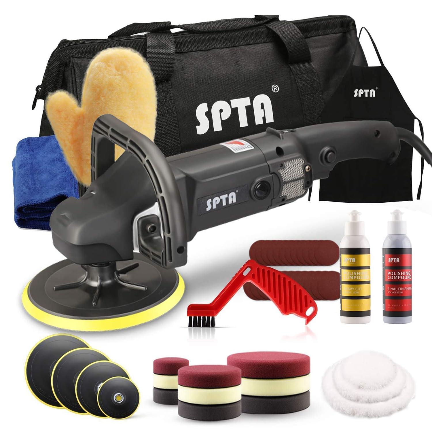 SPTA Poleerimismasin 125mm/150mm/180mm – Reguleeritava Kiirusega Poleerija 1200W, Komplekt Auto, Paadi ja Mootorratta Poleermiseks
