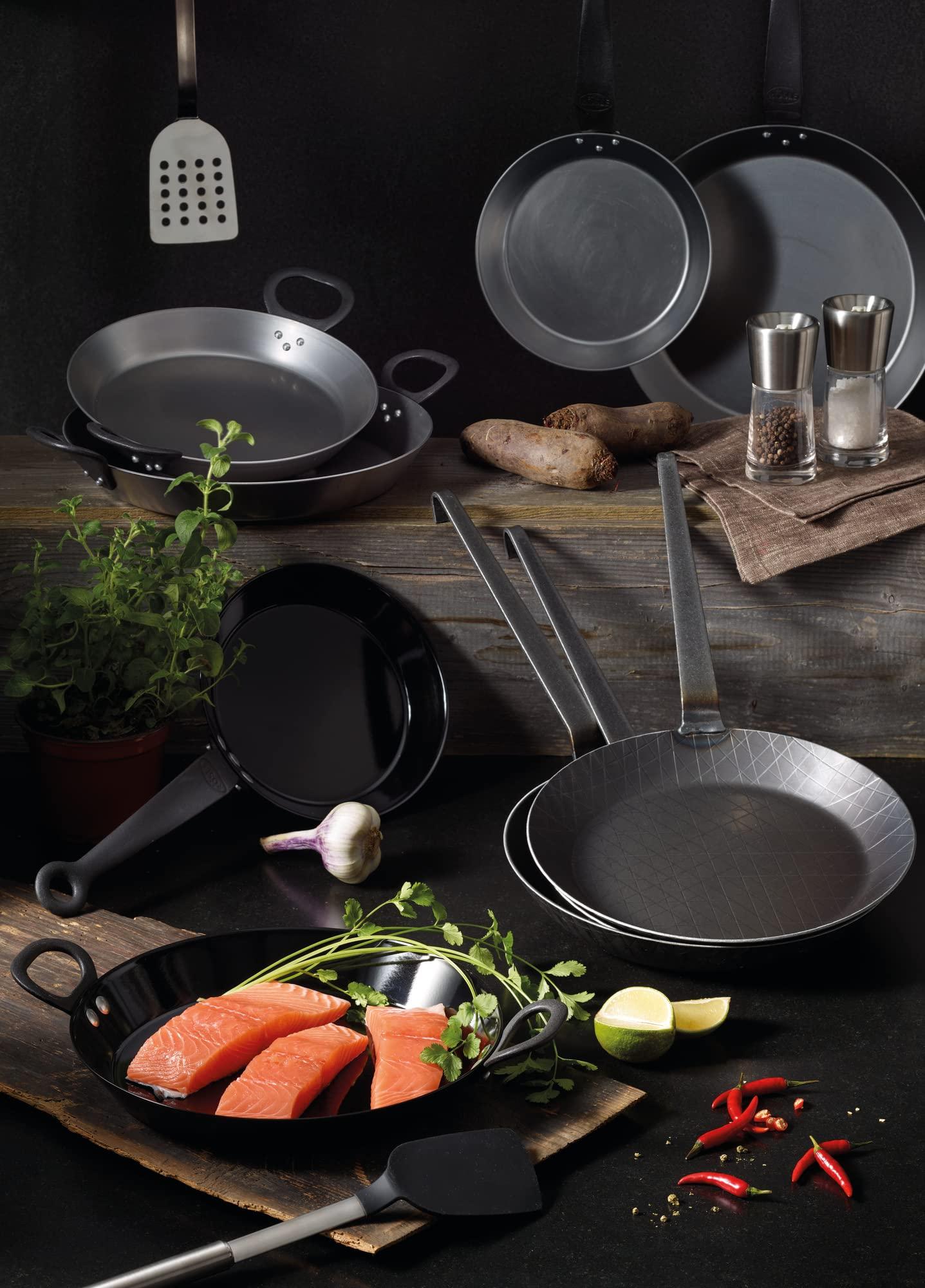 RÖSLE sepistatud malmpann Serie 1888, kvaliteetne kõrgete servadega pann krõbedate praekartulite ja kiirelt praetud liha jaoks, sobib grillile ja induktsioonplaadile, 28 cm, must – lisavaade