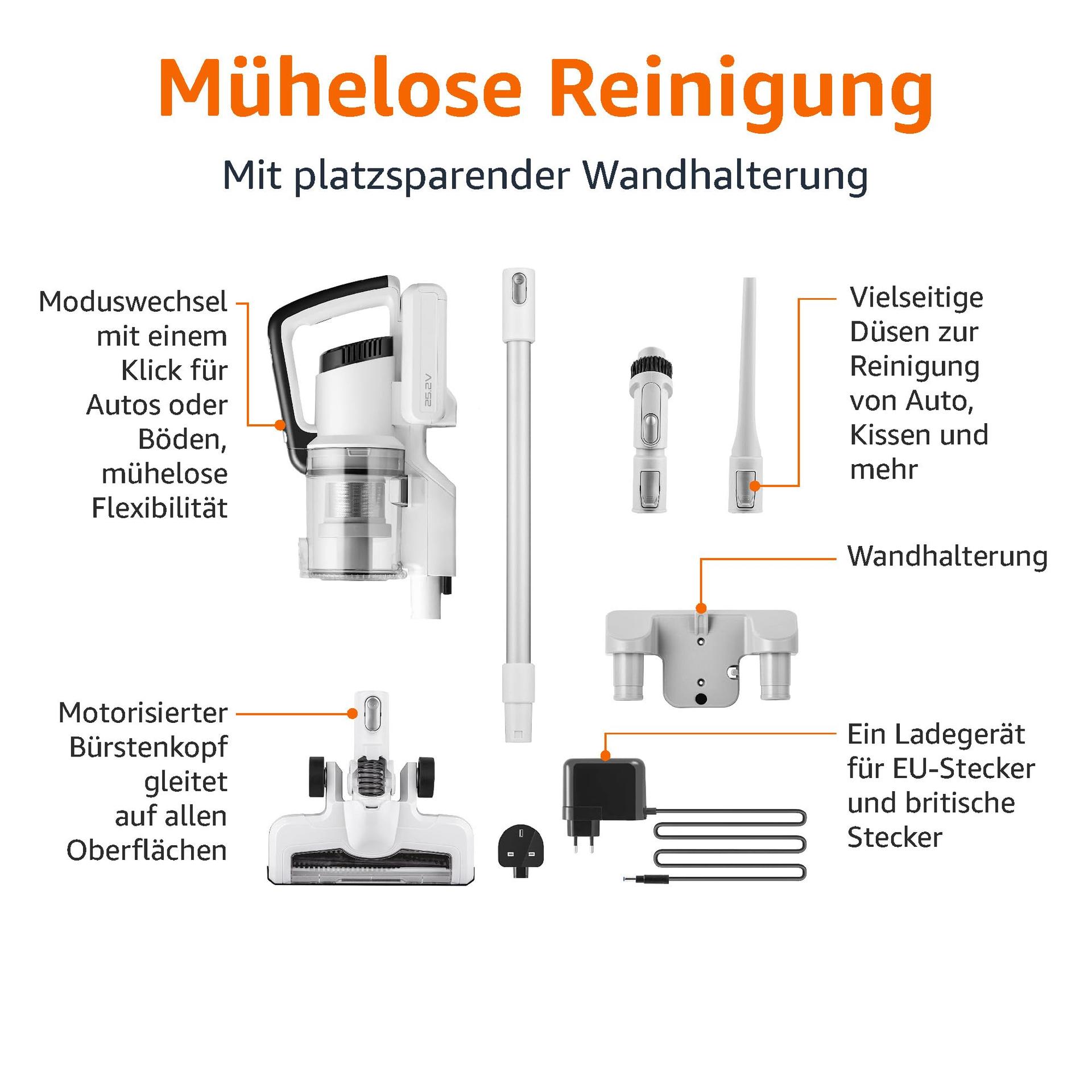 Amazon Basics juhtmeta tolmuimeja, 2-ühes seade, DC-mootoriga, 150 W, 0,7 l, valge/must – detailne vaade