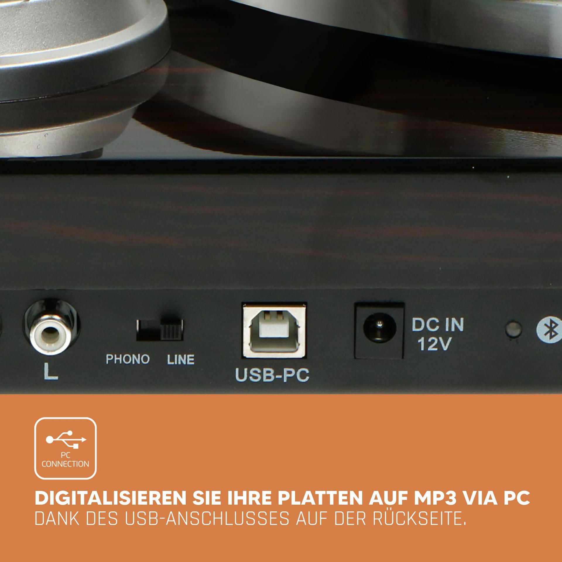 Lenco LBT-188 Plaadimängija – Bluetooth-plaadimängija – Rihmülekanne – 2 kiirust 33 ja 45 p/min – Anti-Skating – Vinüülplaatide digitaliseerimine MP3-ks – Tumepruun, LBT-188 WA, Pähkel – pilt 6