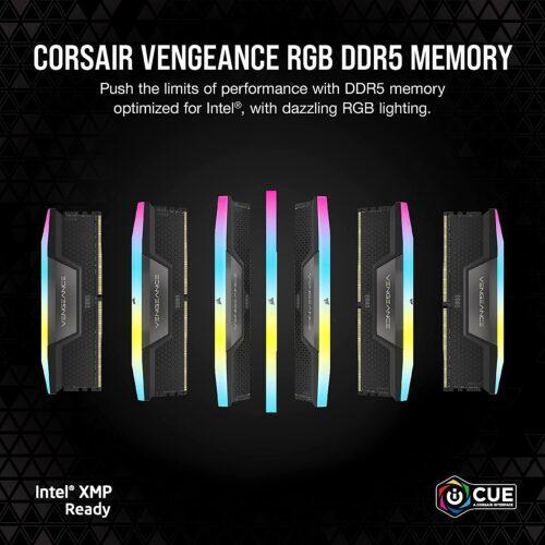Corsair VENGEANCE RGB DDR5 RAM 64GB (2x32GB) 6400MHz CL32 Intel XMP iCUE ühilduv arvutimälu - Must (CMH64GX5M2B6400C32)