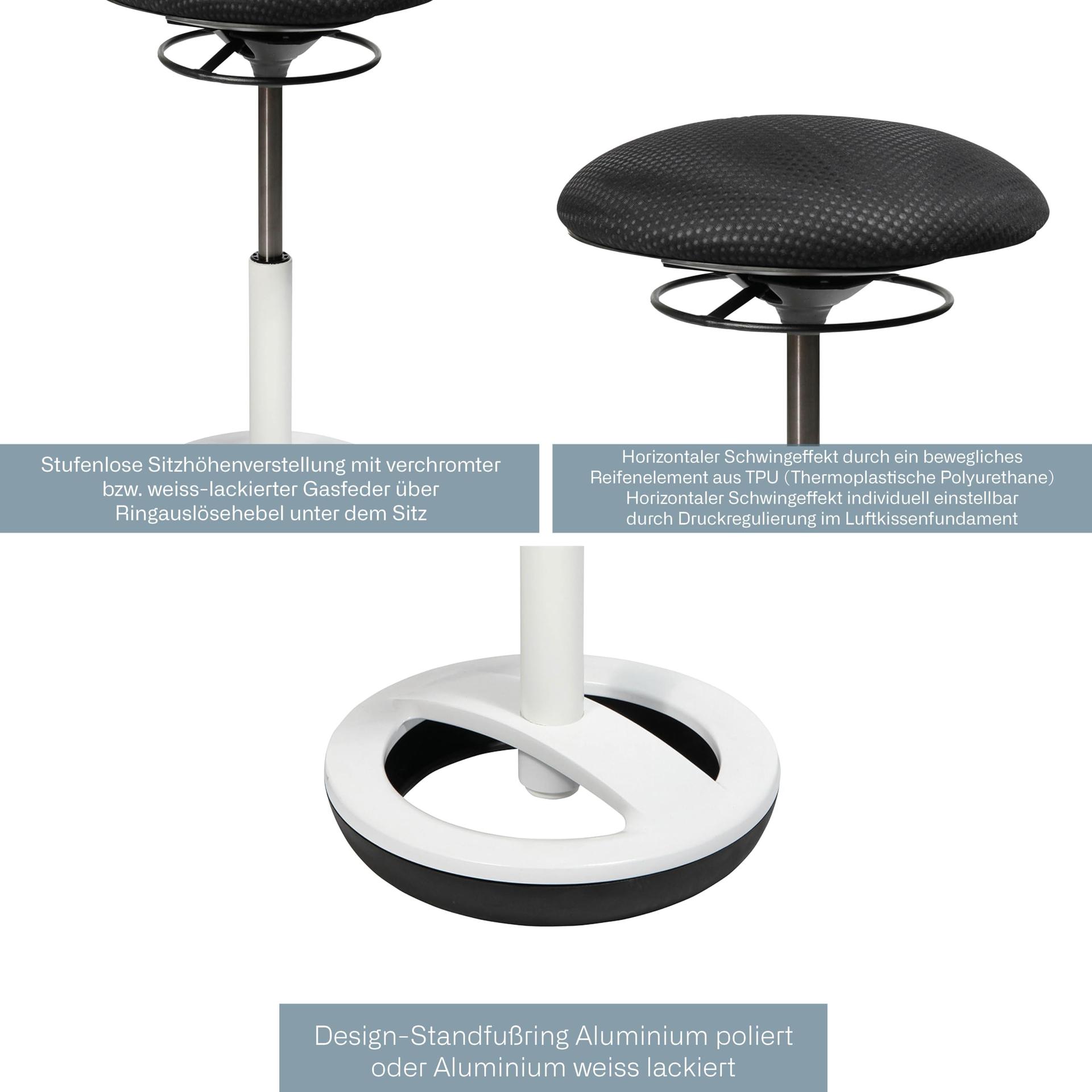 Topstar kontoritool Sitness Bob Alu valge lakiga must – detailne vaade