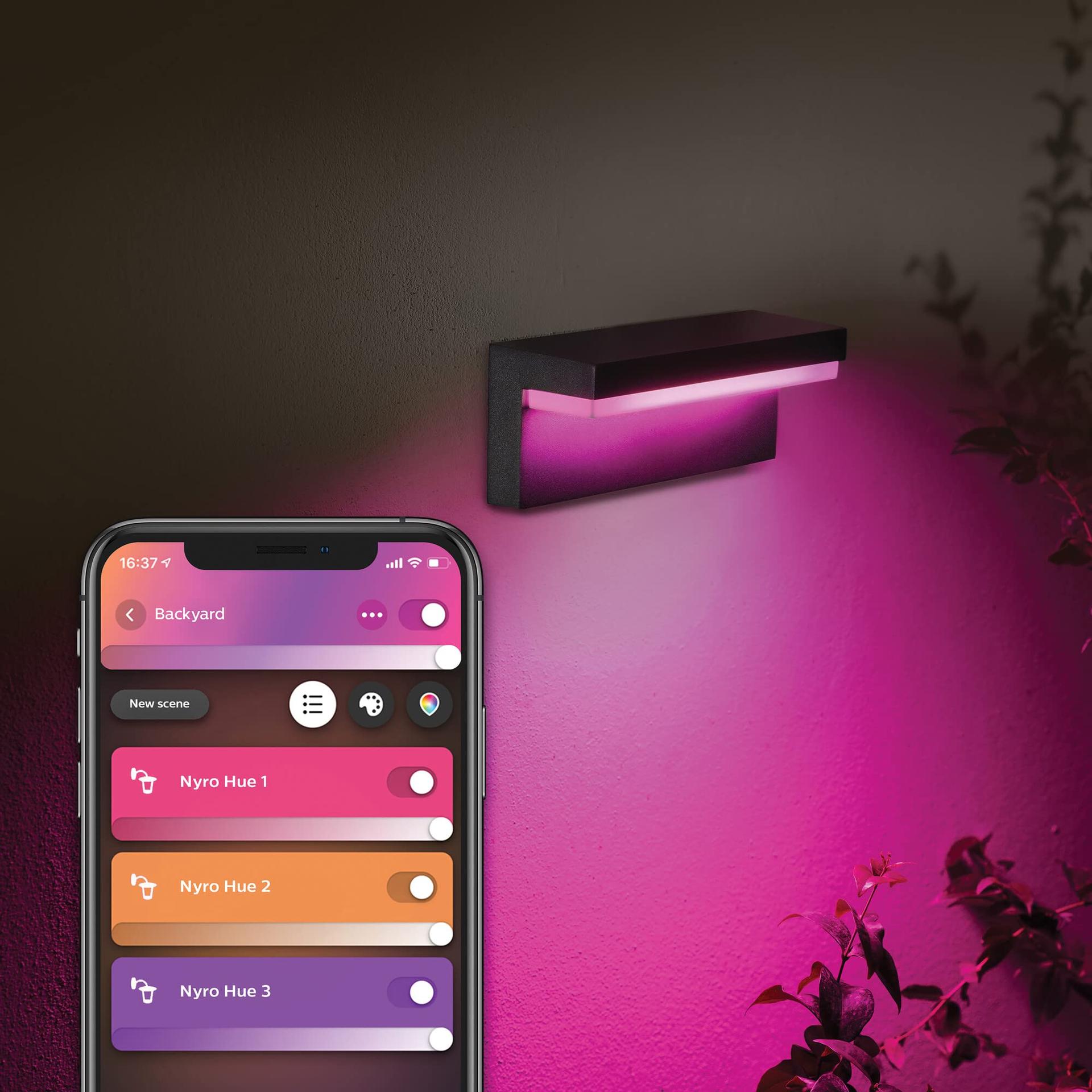 Philips Hue White & Color Ambiance Nyro välisseinavalgusti (1 020 lm), nutikas hämardatav LED-valgusti 16 miljoni värviga, juhtimine äpi või häälkäskluste abil, hõbedane – pakend ja tarvikud