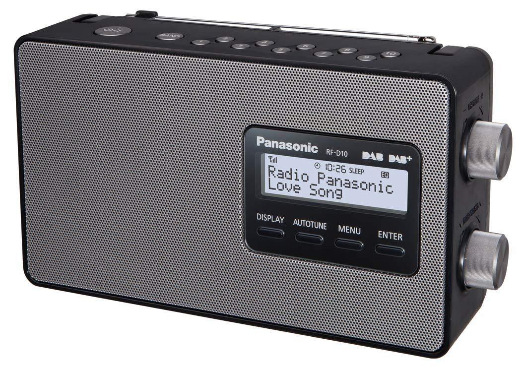 Panasonic RF-D10EG-K kaasaskantav DAB/DAB+/FM digitaalne raadio, taustvalgustusega LCD-ekraan, aku- ja vooluvõrgu toide, kell, must