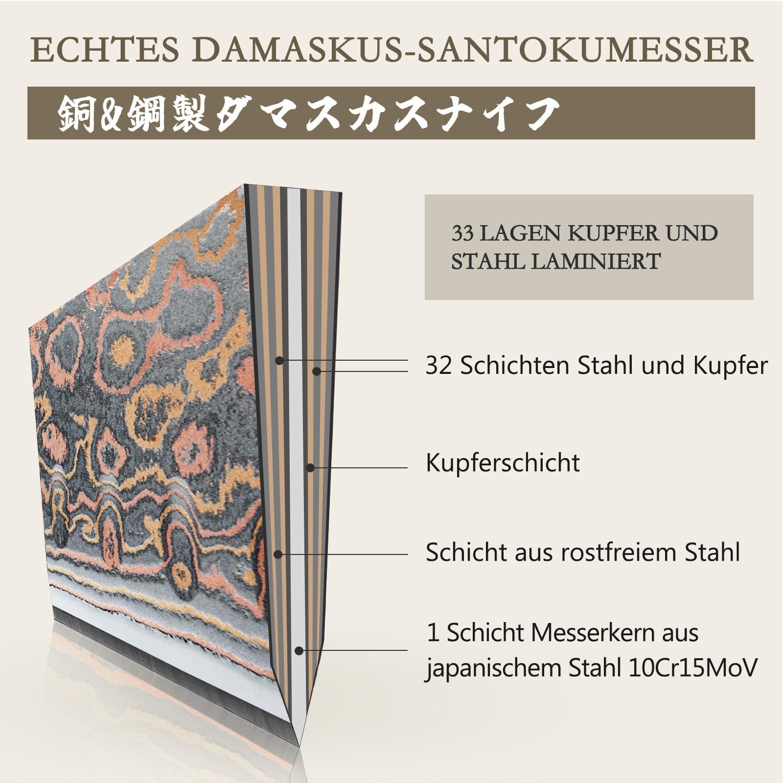 SHAN ZU Vase Damaskuse Santoku Nuga – Käsitsi Sepistatud Jaapani Terav Kokkade Nuga, 33 Kihi Damaskuse Teras, Professionaalne Kööginuga 18CM – VENUS Seeria – kasutusnäide