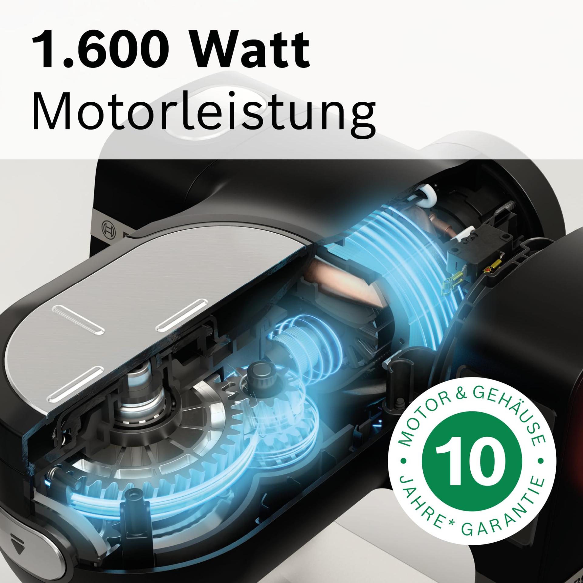 Bosch köögikombain Series 6 MUMS6EW13D, UUS, 7 kiirusastet, 5,5l kauss, lõikur, 3 ketast, taignakonks, segamislabidas, silikoonvispel, nõudepesumasinas pestav, 1 600 W, hõbedane/valge – kasutusnäide