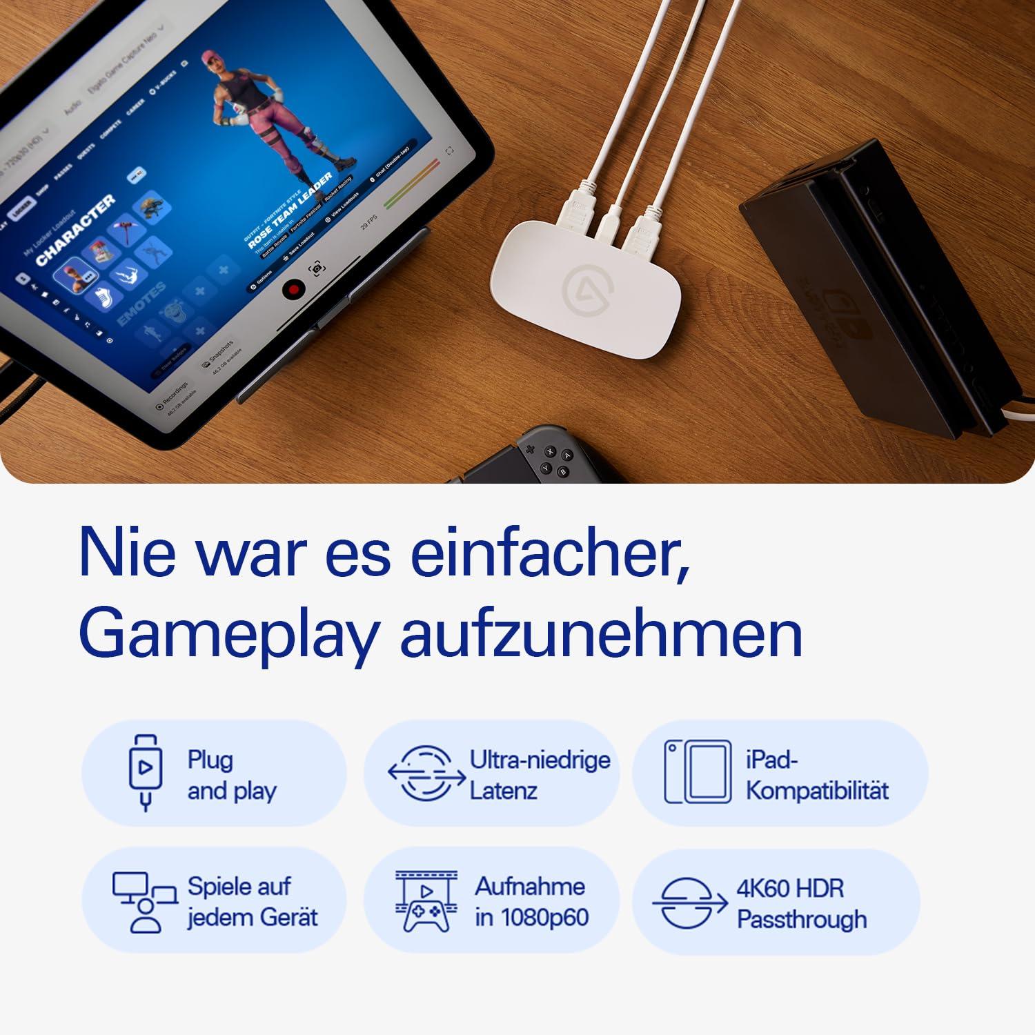 Elgato Game Capture Neo – Kaasaskantav USB-kaptureerimiskaart 4K60 HDR läbilaskega, 1080p60 video salvestus – PS5/Xbox/Switch/iPhone – OBS, Quicktime jt. – Plug & Play, ühilduv sülearvuti, PC, Mac, iPadiga – detailne vaade