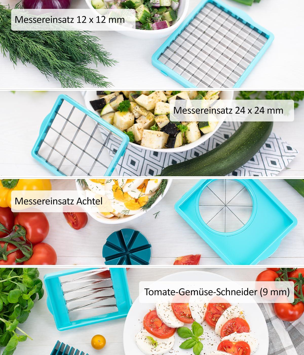 Nicer Dicer Chef Professional Köögiviljalõikur 23-osaline – manuaalne viilutaja 5,2L mahutiga, säilituskaanega, spiraalsed lõiketerad, tomatilõikur, julienne viilutaja ja salatilõikur koos retseptiraamatuga – pakend ja tarvikud