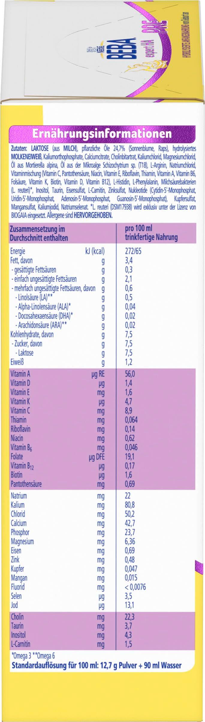 BEBA Expert HA PRE Hüdrolüüsitud Algtaseme Imitatsioonipiim, Imikutoit Sünnist alates, 6-pakk (6 x 550g) – lisavaade