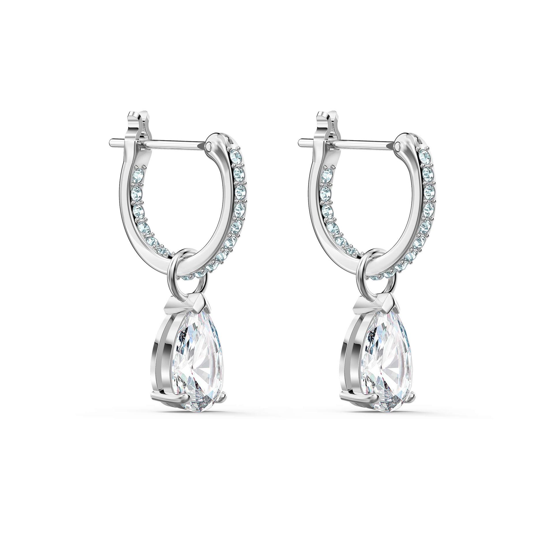 Swarovski Attract Drop kõrvarõngad, tilgakujuline lõige, valge, roodiumkattega – detailne vaade