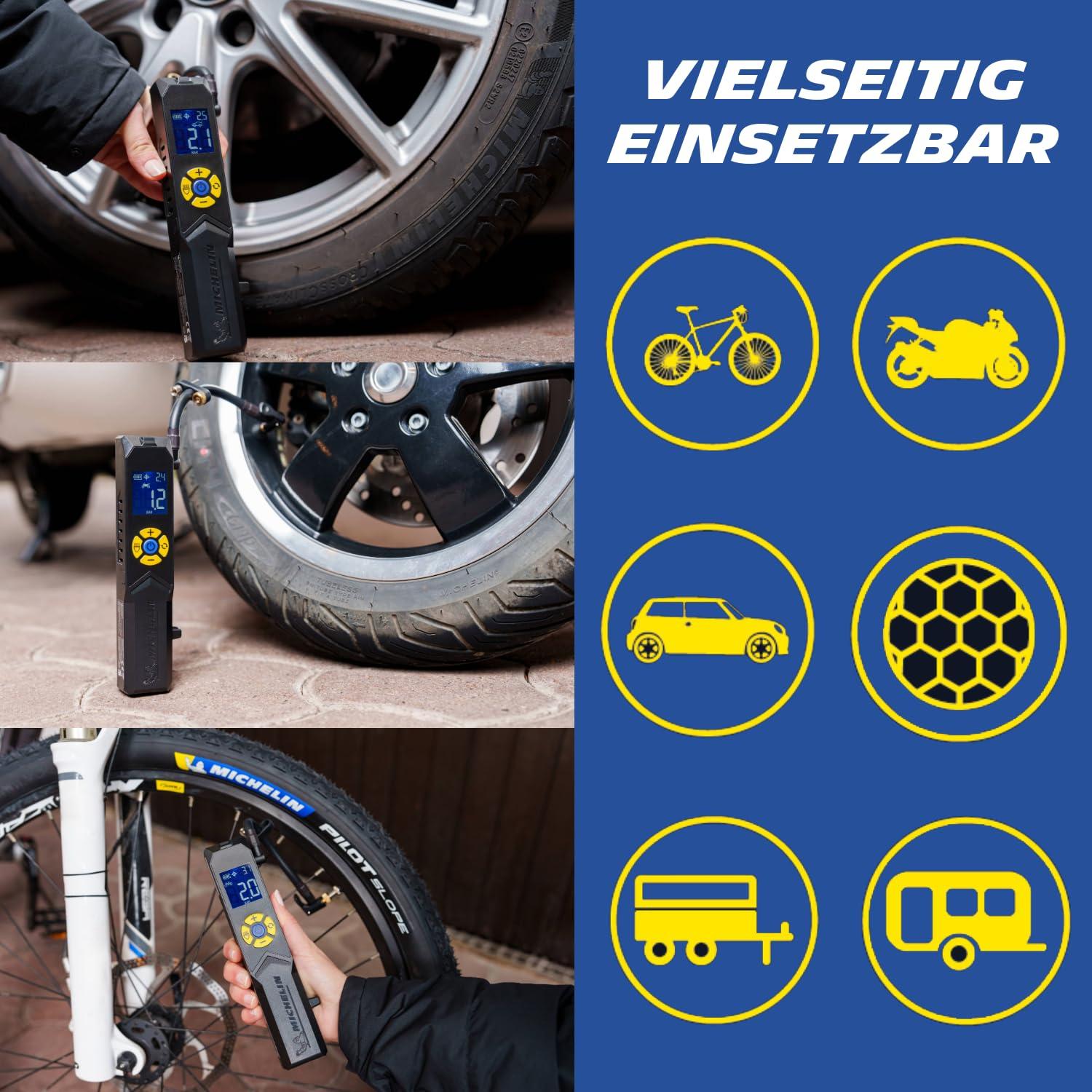 MICHELIN elektriline rattapump | Õhupump | Aku minikompressor LED-valgustusega | 10 Bar/150 PSI, 7,4 V / 2500 mAh, Must – pilt 8