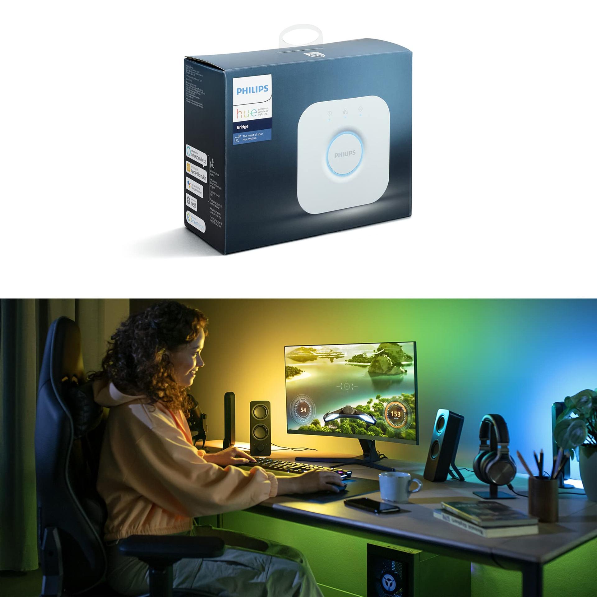 Philips Hue Color & White Ambience Play Gradient, PC valgusriba 32-34 tolli jaoks, hämardatav, 16 miljonit värvi, juhitav rakenduse kaudu, Starter Komplekt, sisaldab Hue Bridge’i – kasutusnäide