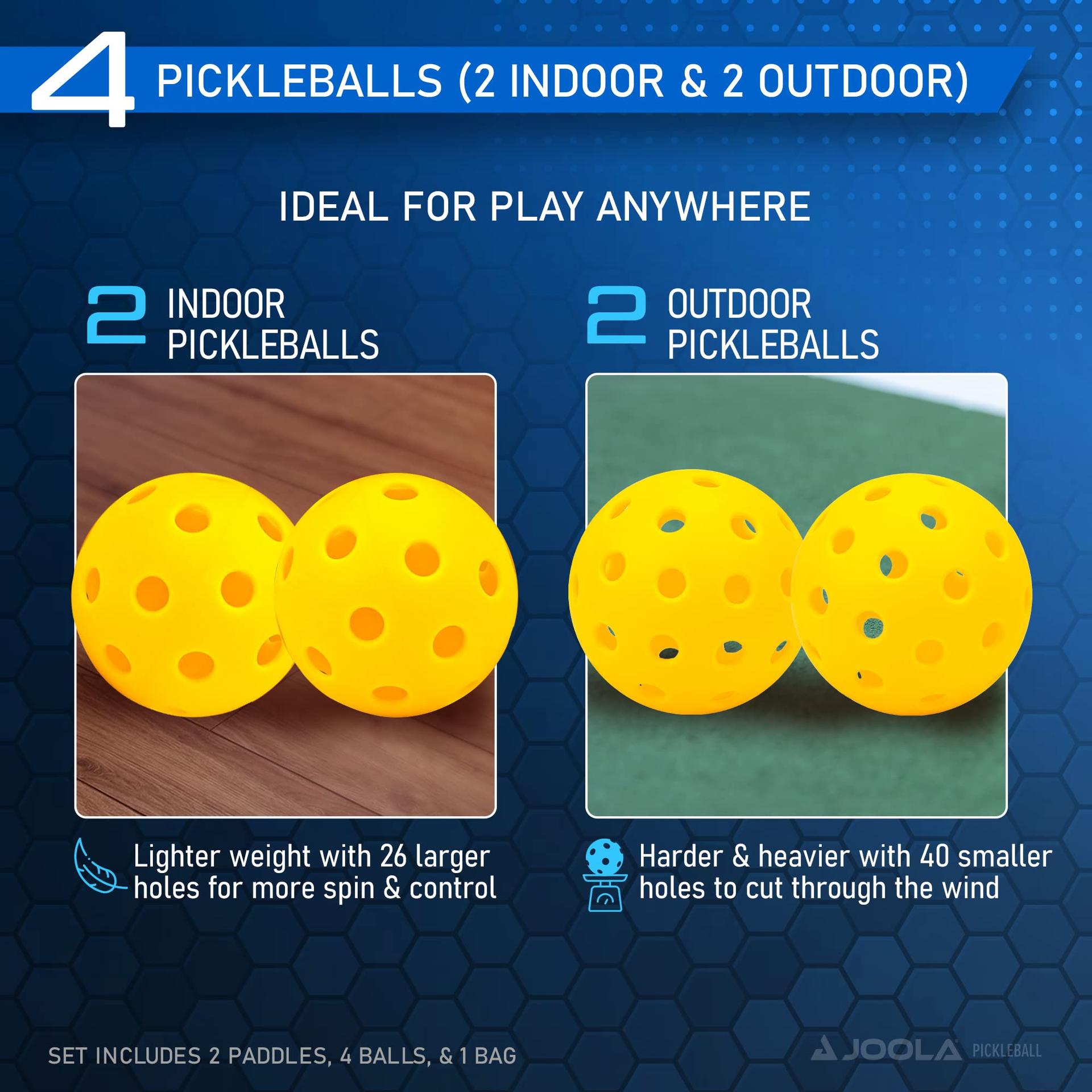 JOOLA Pickleball Komplekt Blue Lightning – 2 reketit, 4 palli ja kandekott, ideaalne vabaajamängijatele, Ben Johnsi allkirjastatud, 7-osaline – lisavaade