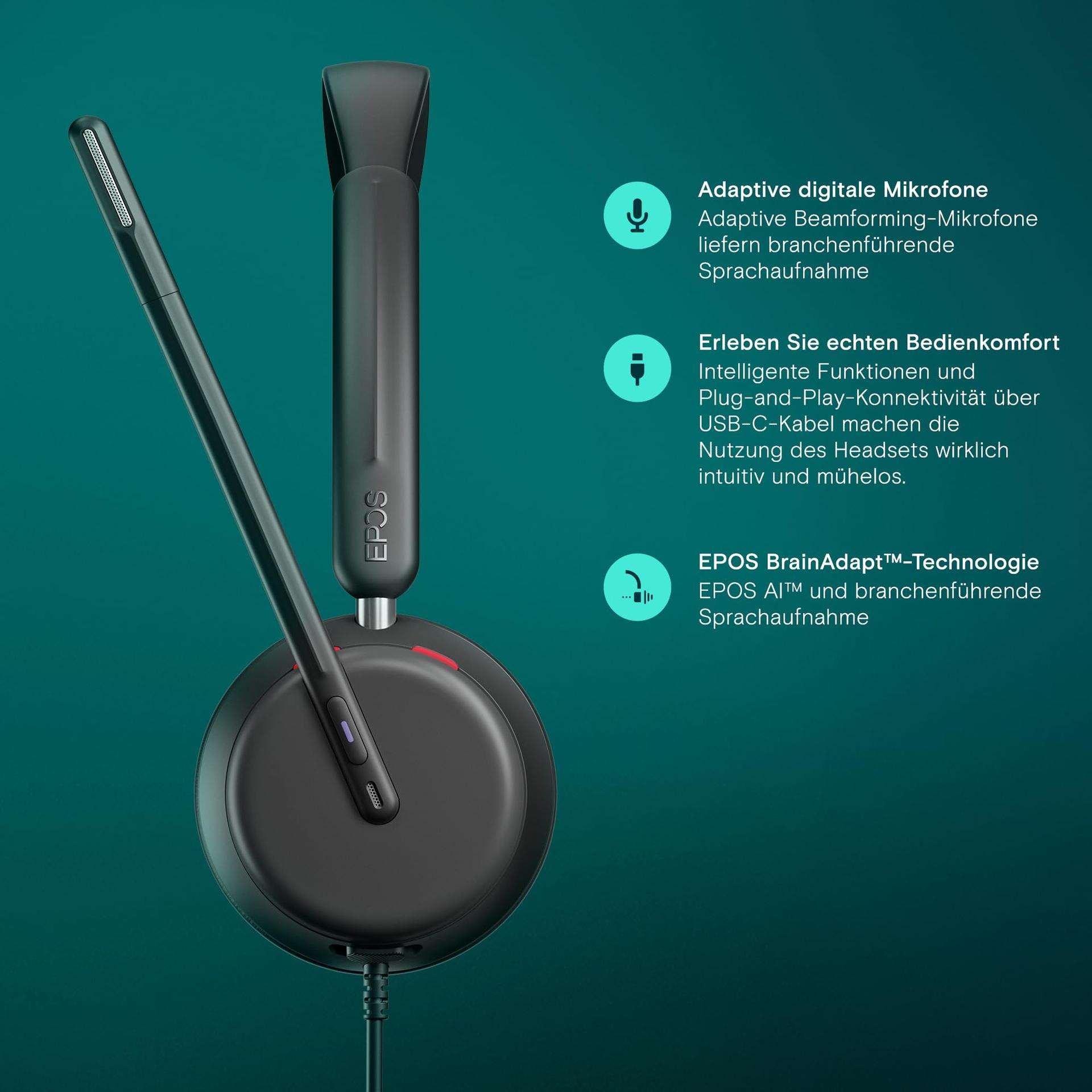 EPOS IMPACT 860T ANC – Täiustatud mürasummutusega peakomplekt avatud kontorisse, superlai ribalaiusega heli, USB-C ühendus, Microsoft Teams sertifikaat – pakend ja tarvikud