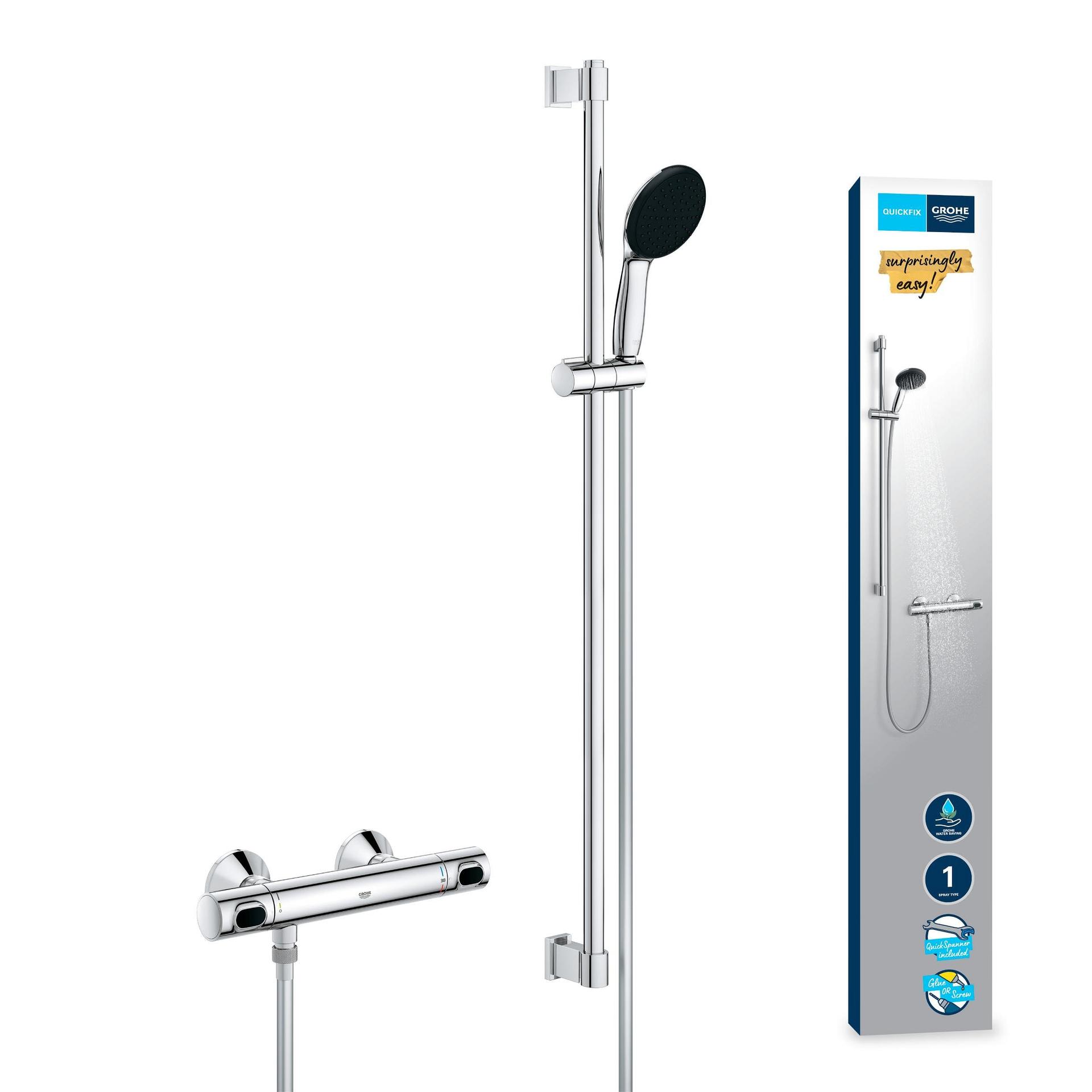 GROHE Precision Flow – Termostaat-dušikomplekt veesäästlik – 9 l/min (1 pihustusrežiim, turvalukk 38°C juures, 90 cm dušilatt, sisaldab paigaldustööriistu), ümmargune, kroom, 34805001