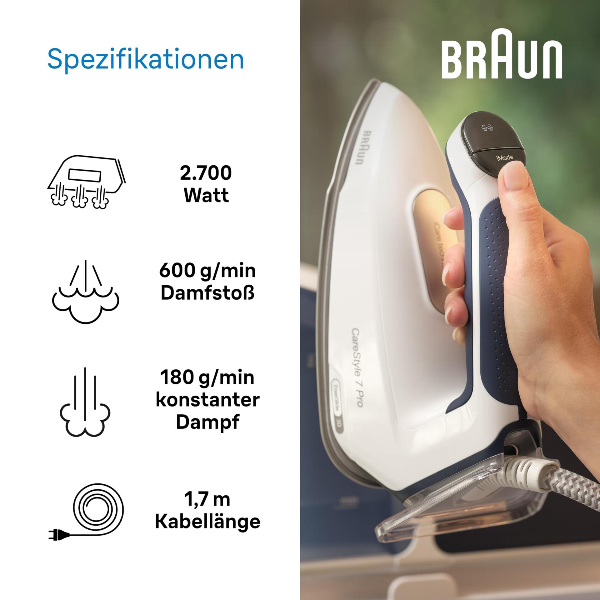 Braun CareStyle 7 Pro aurutriikimissüsteem IS 7282 BL – aurutriikraud FreeGlide 3D tallaga, iCare-funktsioon, eemaldatav 2 L veepaak, auruimpulss 600 g/min, 2700 W, sinine/valge – pilt 6