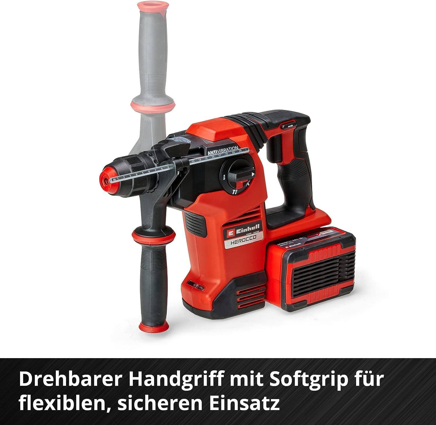 Einhell akutoitega puurvasar Herocco 36/28 Power X-Change (Twin-Pack, puurimiseks/vasarpuurimiseks/meiseldamiseks fikseerimisega ja ilma, 3.2 J, harjadeta, SDS+, koos E-Boxiga, ilma aku ja laadijata) – lisavaade