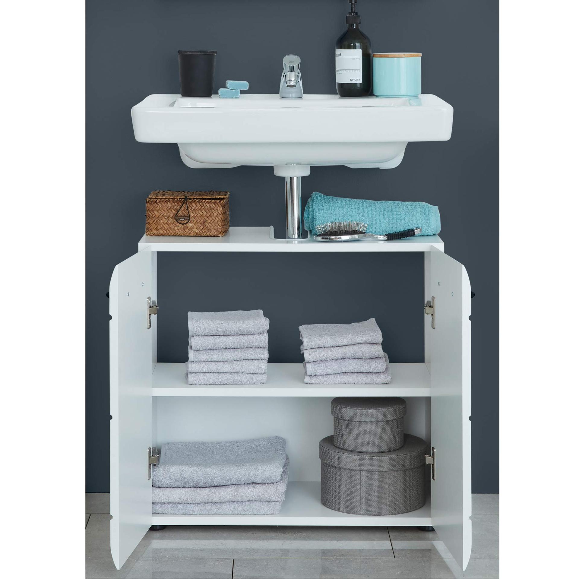 trendteam smart living – Valamualune kapp – Vannituba – Skin – Mõõdud (L x K x S) 60 x 56 x 31 cm – Värvus: Valge kõrgläige – 111630101 – kasutusnäide