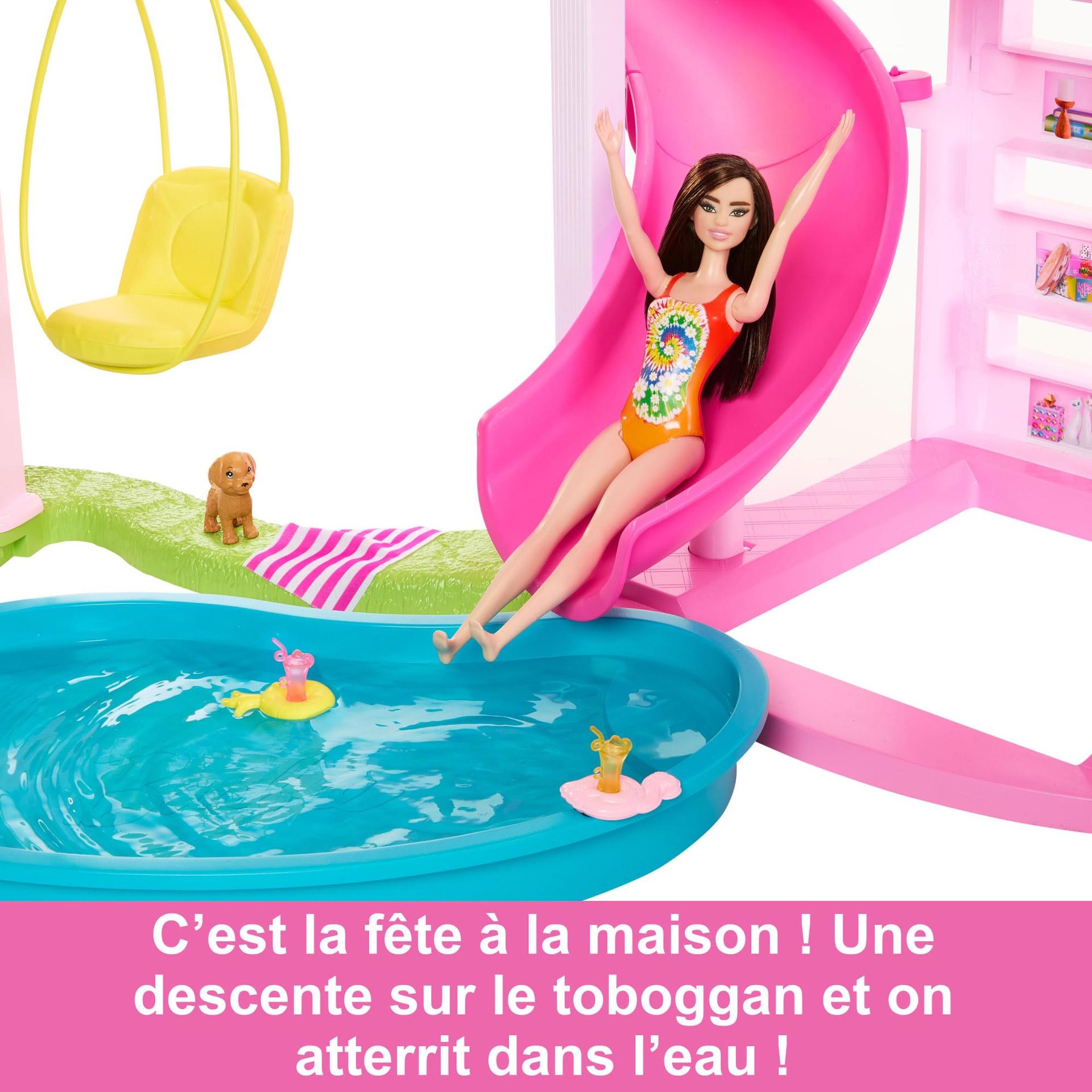Barbie Unistuste Villa – 3-korruseline Barbie maja 10 mängualaga, bassein, liumägi, lift, 75 nukutarvikut, mängukoer, mänguasi lastele alates 3. eluaastast, HMX10 – lisavaade